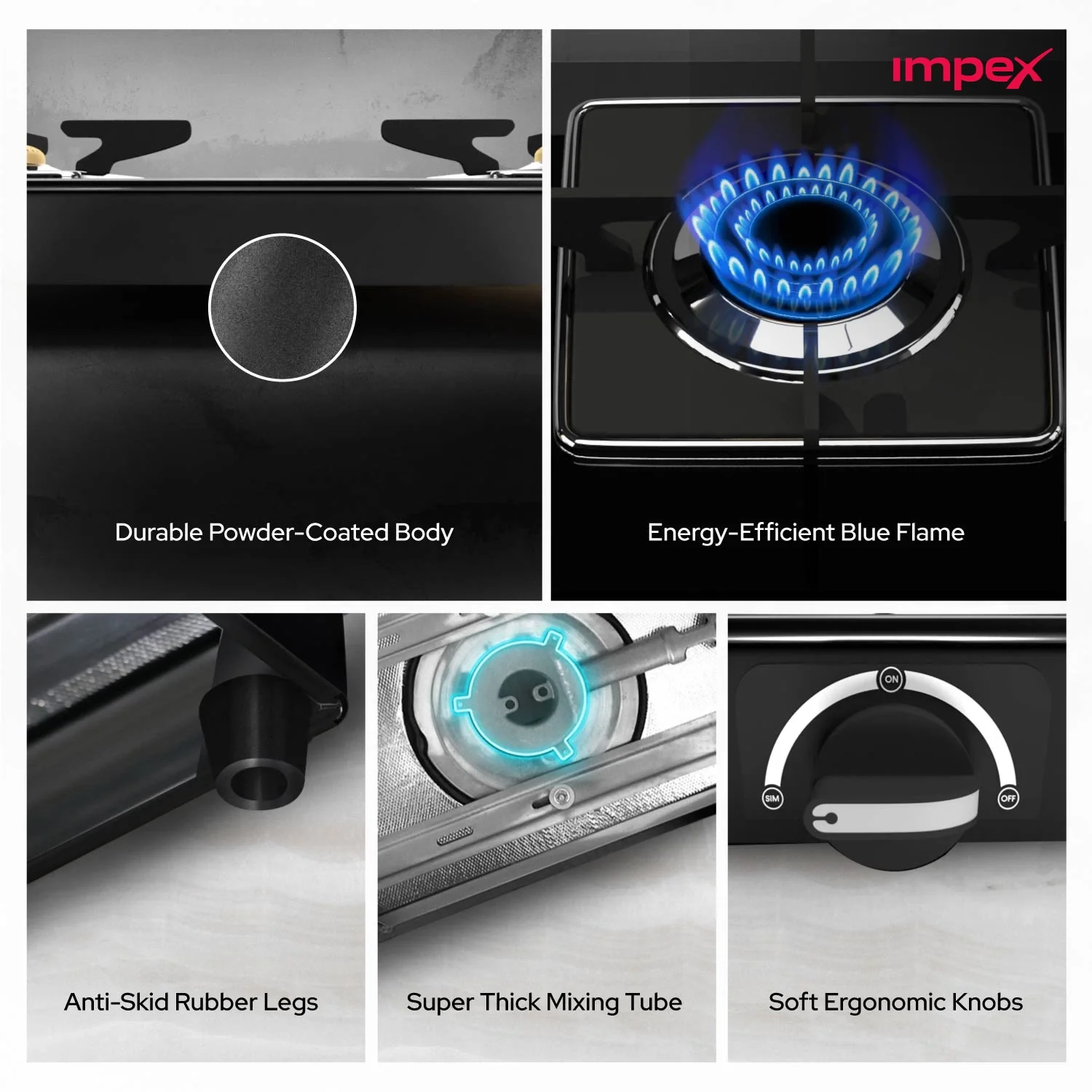 3 Burner Glasstop Gas Stove (Glaze 3B) | Easy Clean | Powder Coated | Rust Proof - Image 3