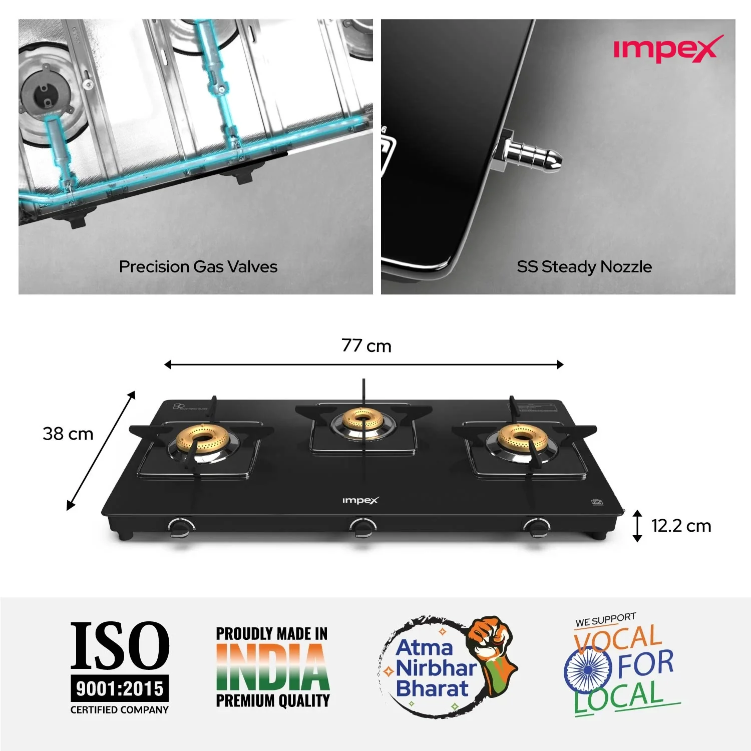 3 Burner Glasstop Gas Stove (Glaze 3B) | Easy Clean | Powder Coated | Rust Proof - Image 5
