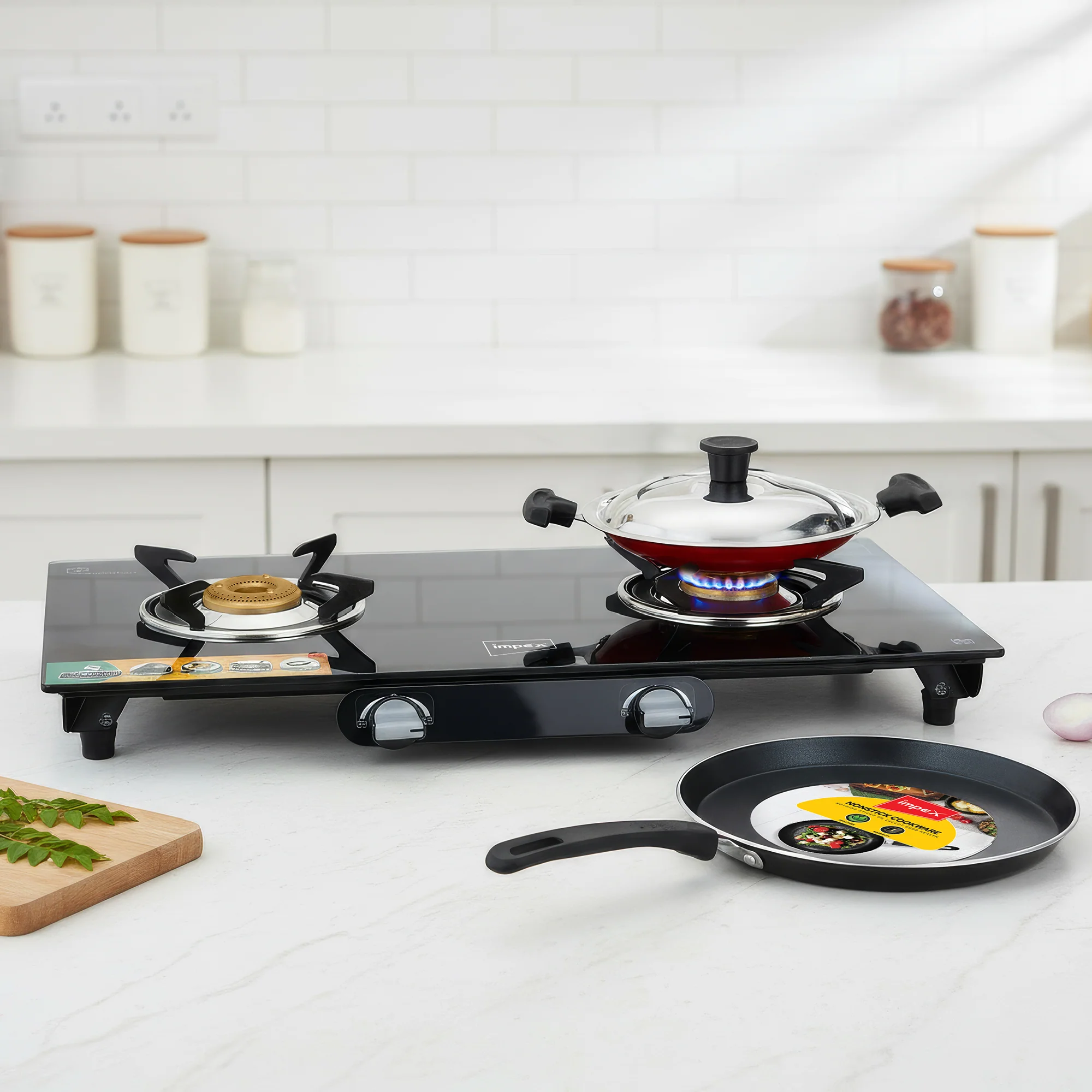 2 Burner Premium Frameless Gas Stove+ 26cm Tawa+ 20cm Appachatty - Image 2