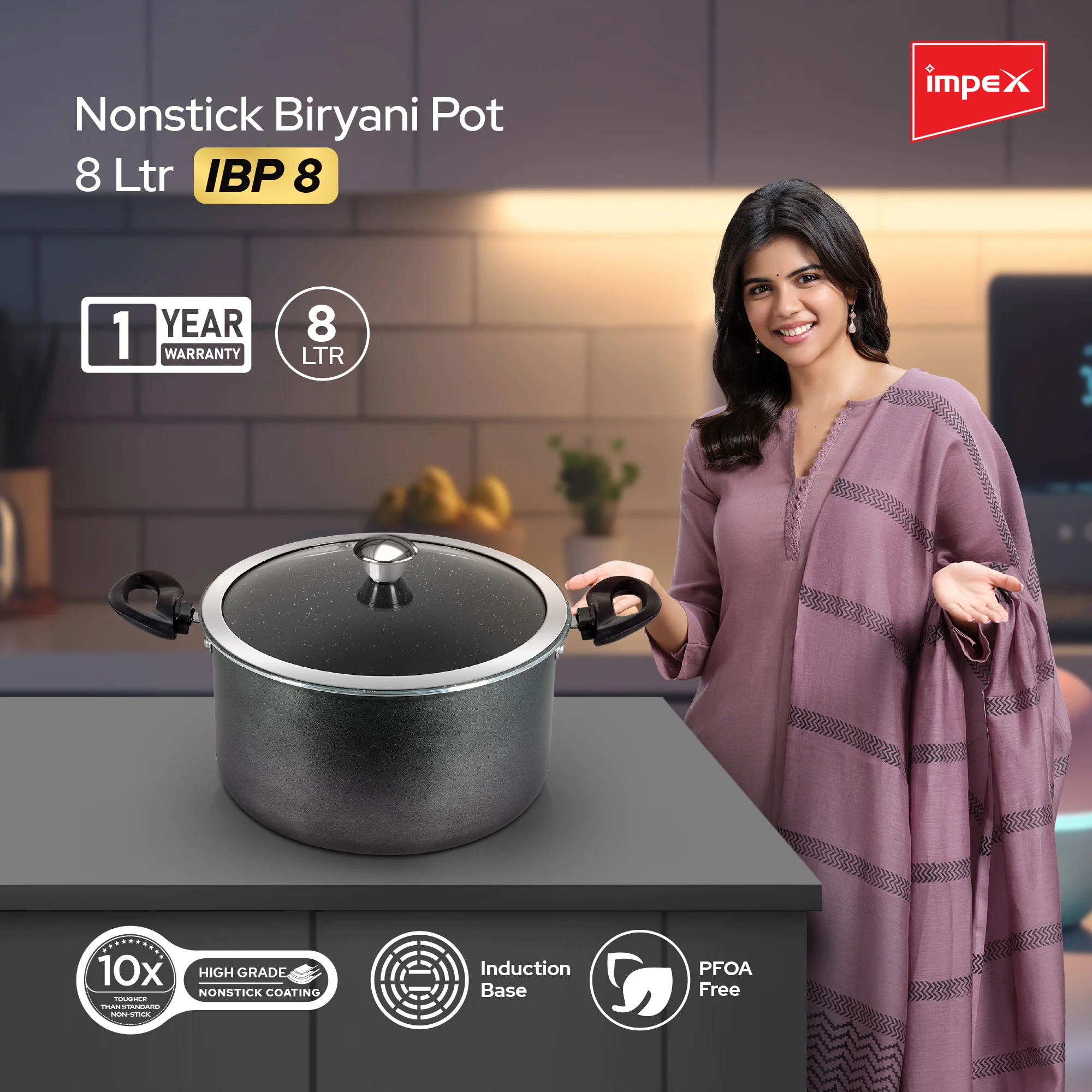 3L Pressure Cooker+ 8L Biriyani Pot+ 34cm Square Tawa+ 20cm Appachatty + 26cm Tawa and 24cm Fry Pan - Image 3