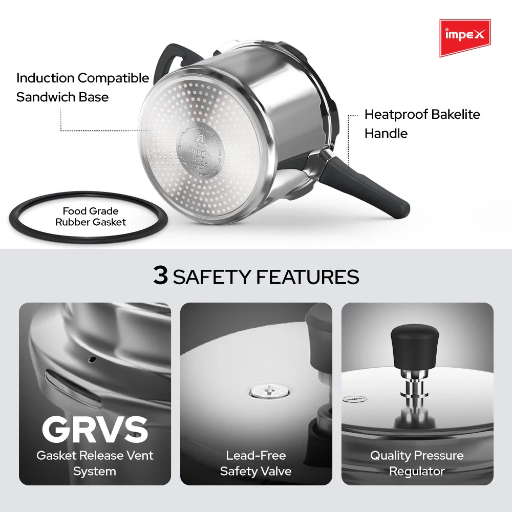 3L Stainless Steel Pressure Cooker+ 34cm Square Pathiri Tawa - Image 4