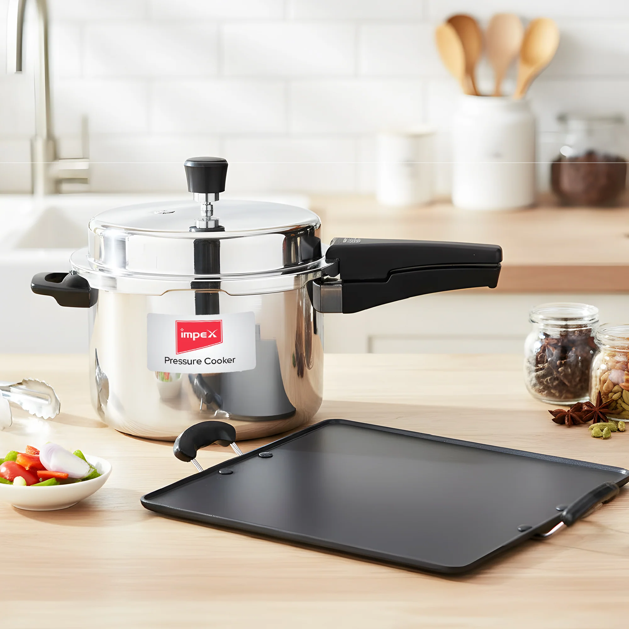 3L Stainless Steel Pressure Cooker+ 34cm Square Pathiri Tawa - Image 6