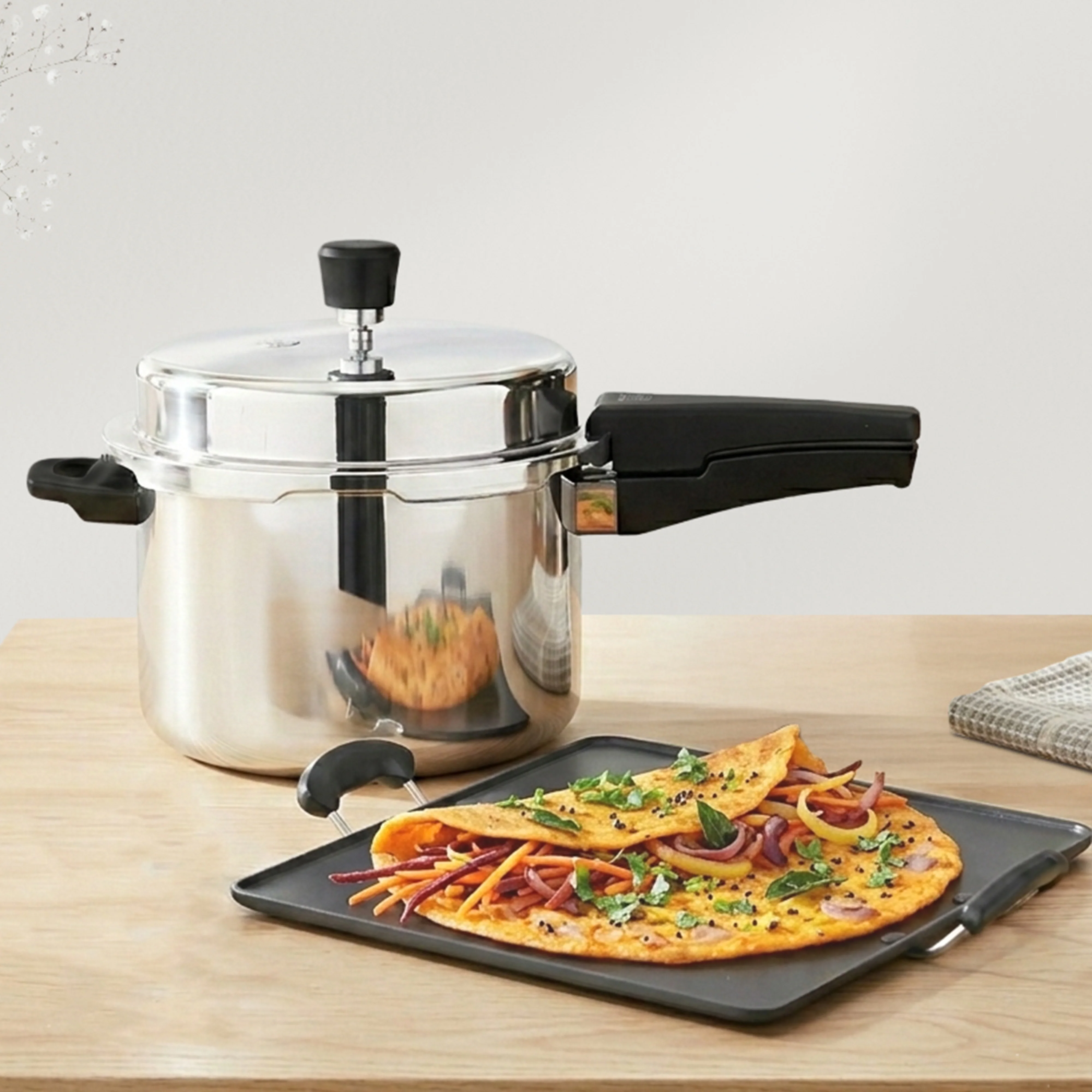 3L Stainless Steel Pressure Cooker+ 34cm Square Pathiri Tawa - Image 7