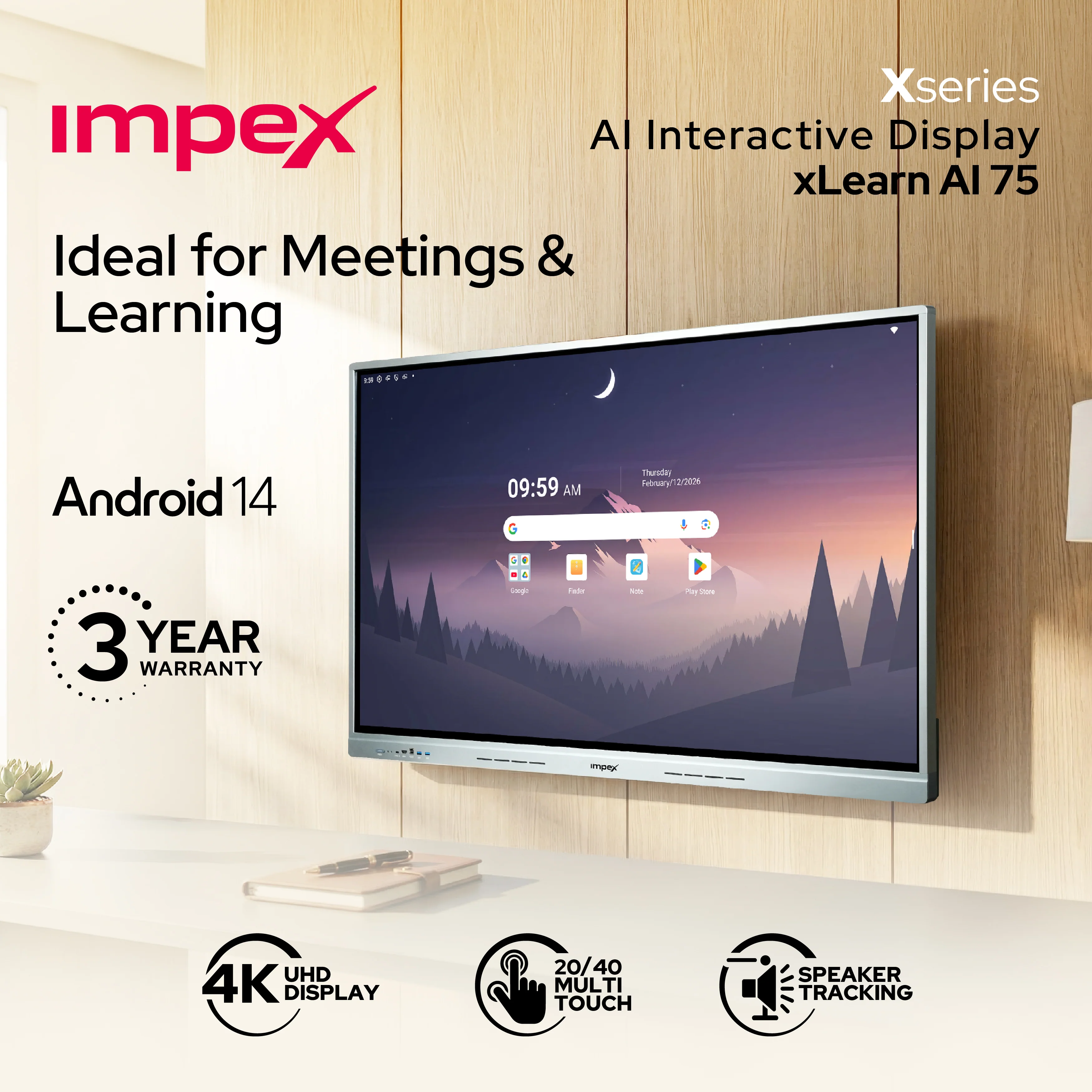 IMPEX xLearn AI 75” Interactive Flat Panel Display | 4K UHD | Android 14 (EDLA Certified) | 20/40 Multi-Touch | AI Whiteboard | Edu AI Learning App - Image 4