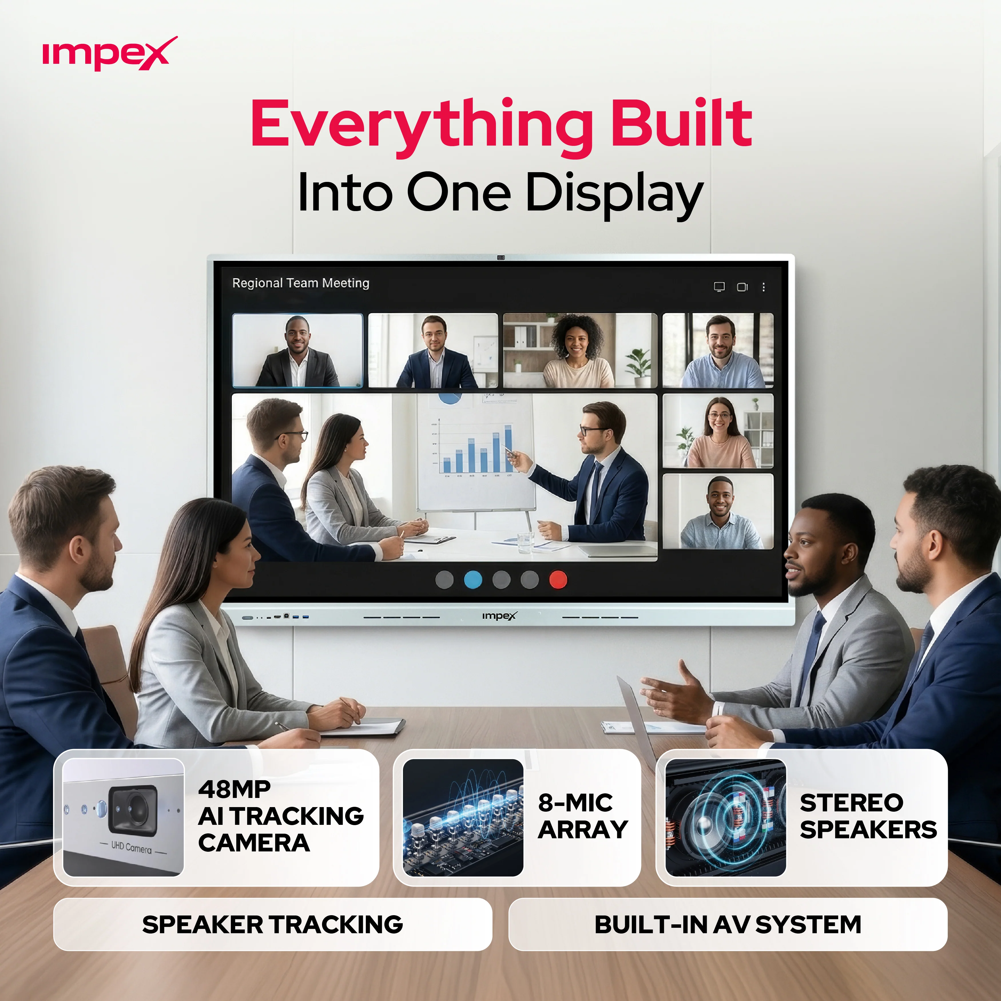 IMPEX xMeet AI 65ā Interactive Flat Panel Display | 4K UHD | Android 14 (EDLA Certified) | 20/40 Multi-Touch | 48MP Camera | 8-Mic Array | AI Whiteboard - Image 3