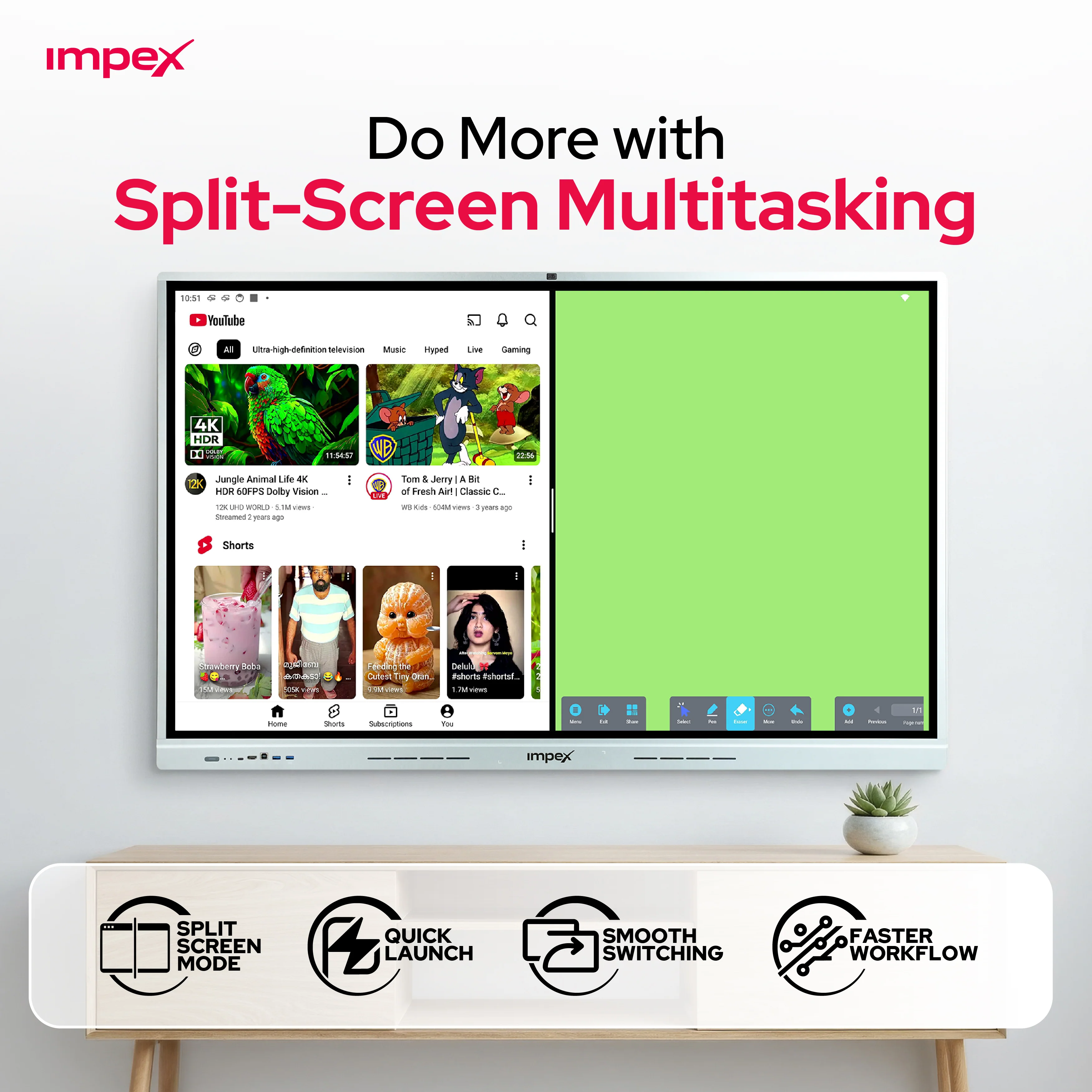 IMPEX xMeet AI 65ā Interactive Flat Panel Display | 4K UHD | Android 14 (EDLA Certified) | 20/40 Multi-Touch | 48MP Camera | 8-Mic Array | AI Whiteboard - Image 8