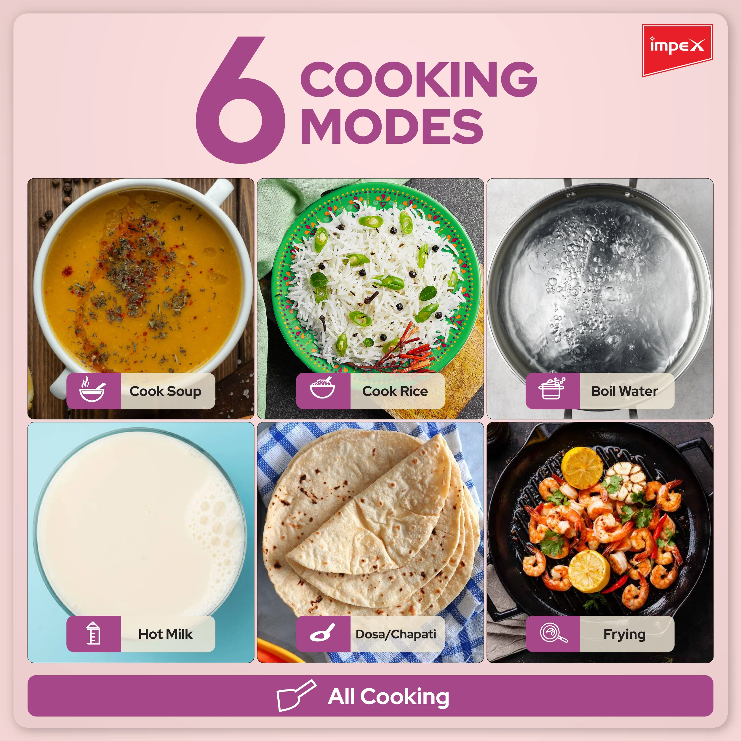 Impex OMEGA L1 TX180 Induction Cooker with 1800W Power | 6 Cooking Modes, LED Display & Timer - Image 3