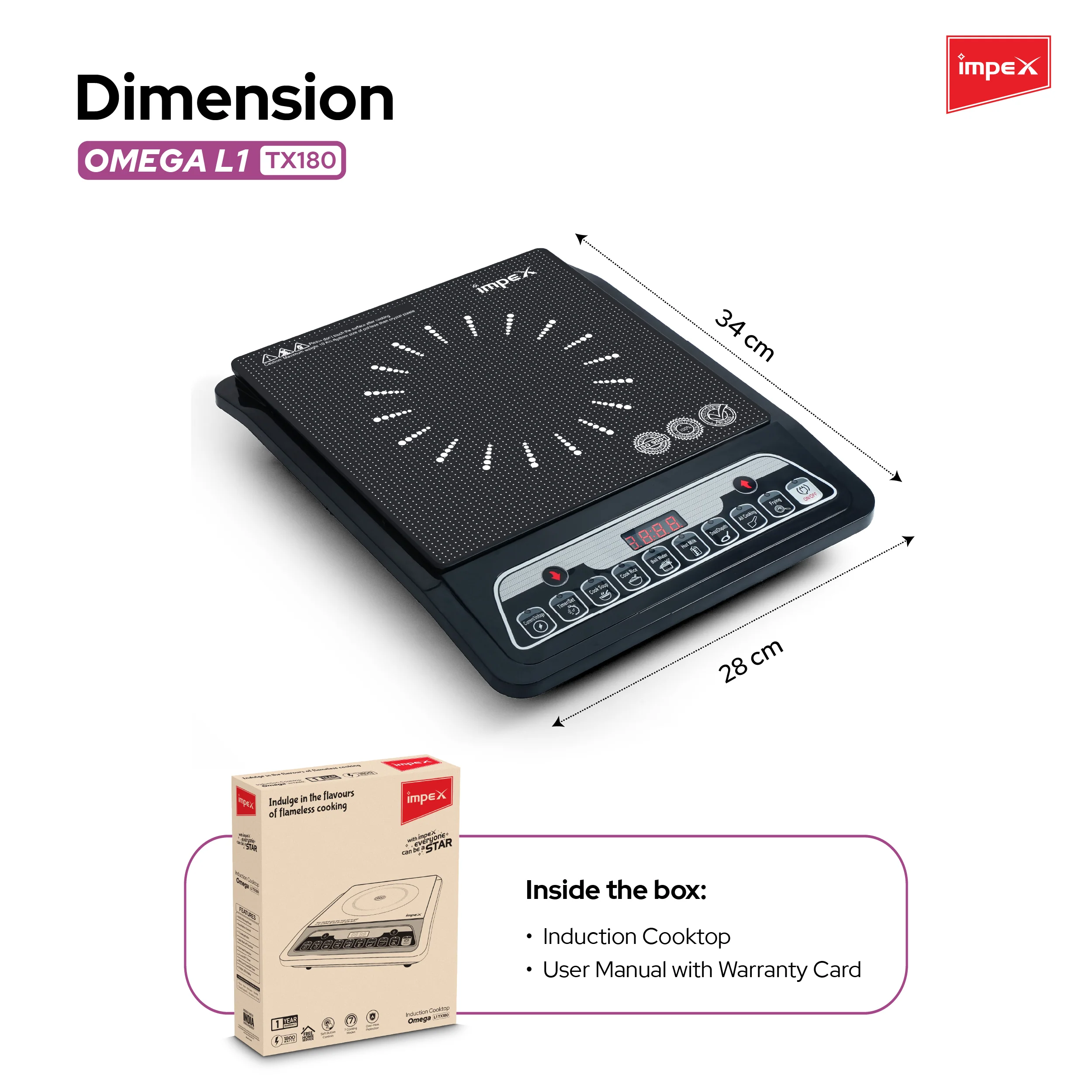 Impex OMEGA L1 TX180 Induction Cooker with 1800W Power | 6 Cooking Modes, LED Display & Timer - Image 8