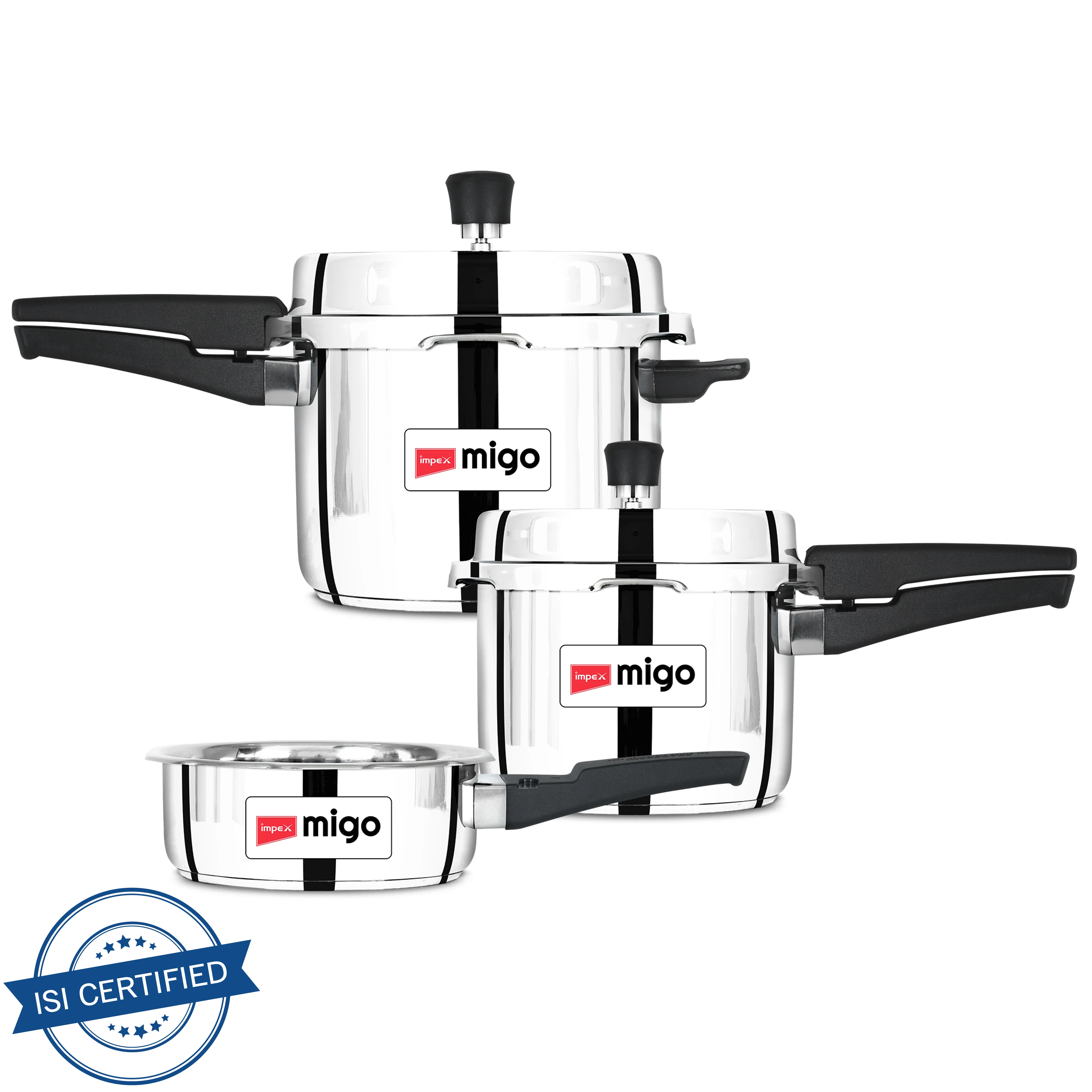 Migo Stainless Steel Pressure Cooker Set (2L, 3L, 5L) | Induction Base Outer Lid Combo Pack of 3 | Sandwich Bottom, Gas & Induction Compatible, Durable & Safe - Image 11