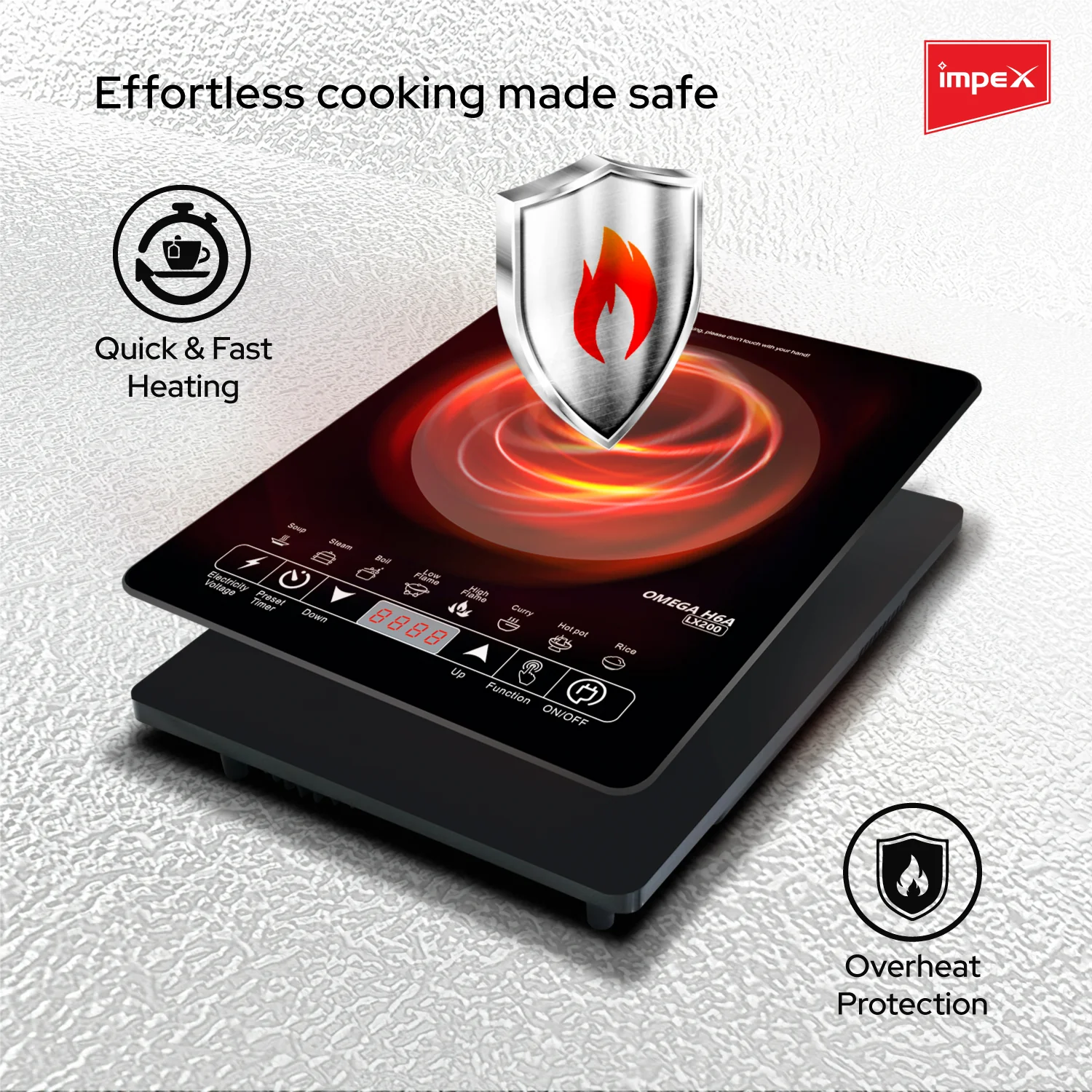 IMPEX 2000 W Induction Cooktop Touch Panel  (Black, 8 Cooking Modes,Overheat Safe,24H Preset Timer,Fast Heating, H6A LX200) - Image 3