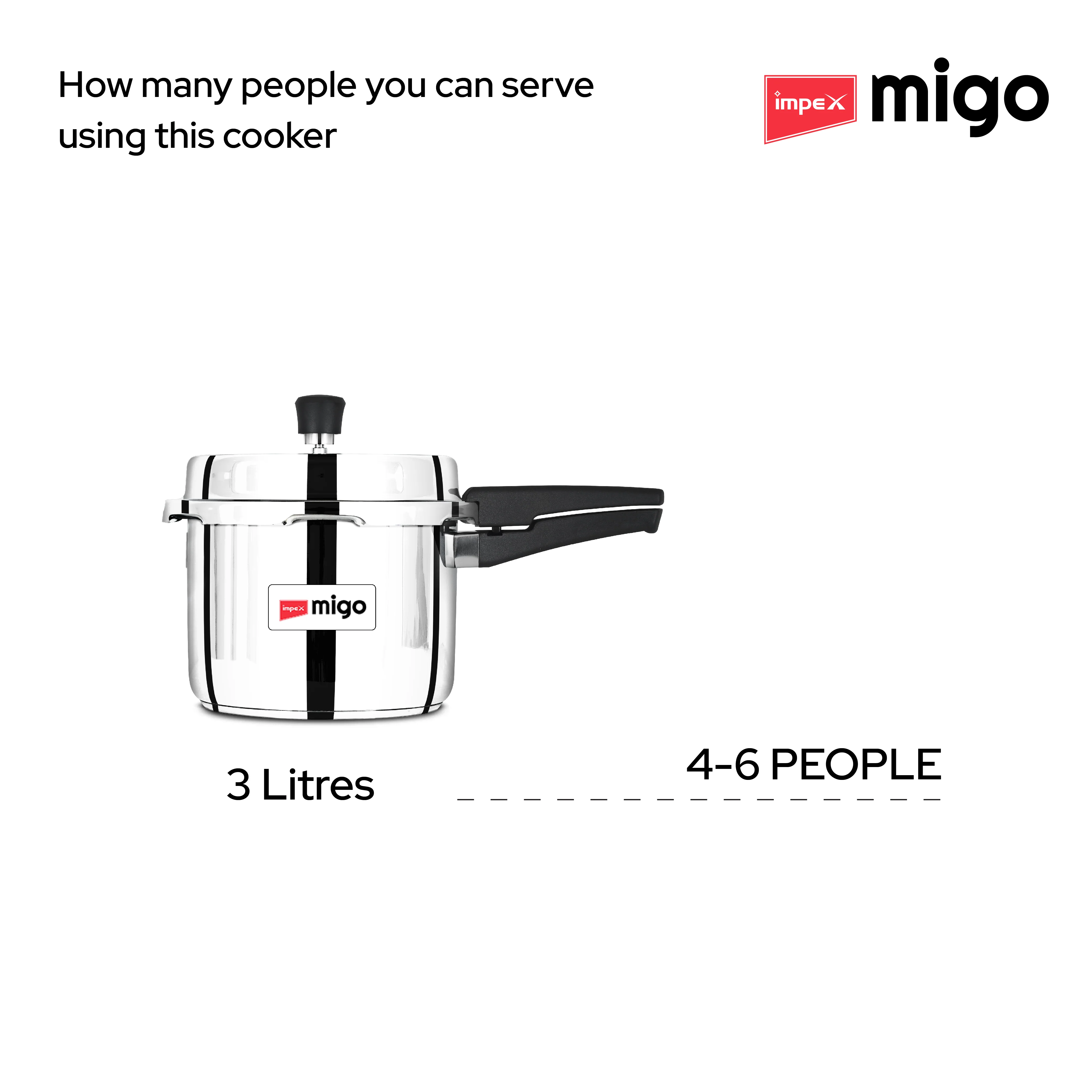 IMPEX Migo 3 Litre Stainless Steel Pressure Cooker | Induction Base Outer Lid Cooker, Silver | Sandwich Bottom, Gas & Induction Compatible, Durable & Safe - Image 6