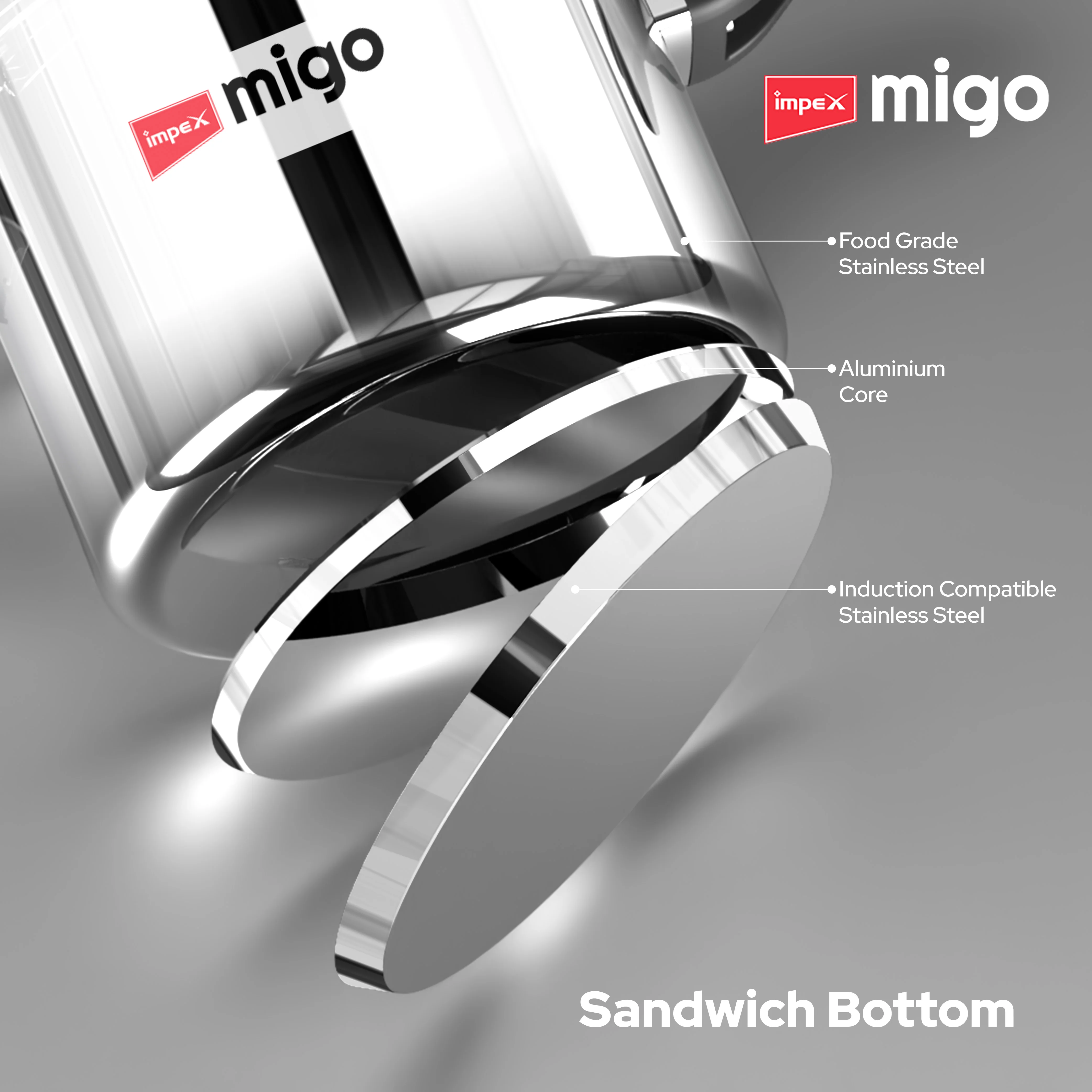IMPEX Migo 5 Litre Stainless Steel Pressure Cooker | Induction Base Outer Lid Cooker, Silver | Sandwich Bottom, Gas & Induction Compatible, Durable & Safe - Image 4