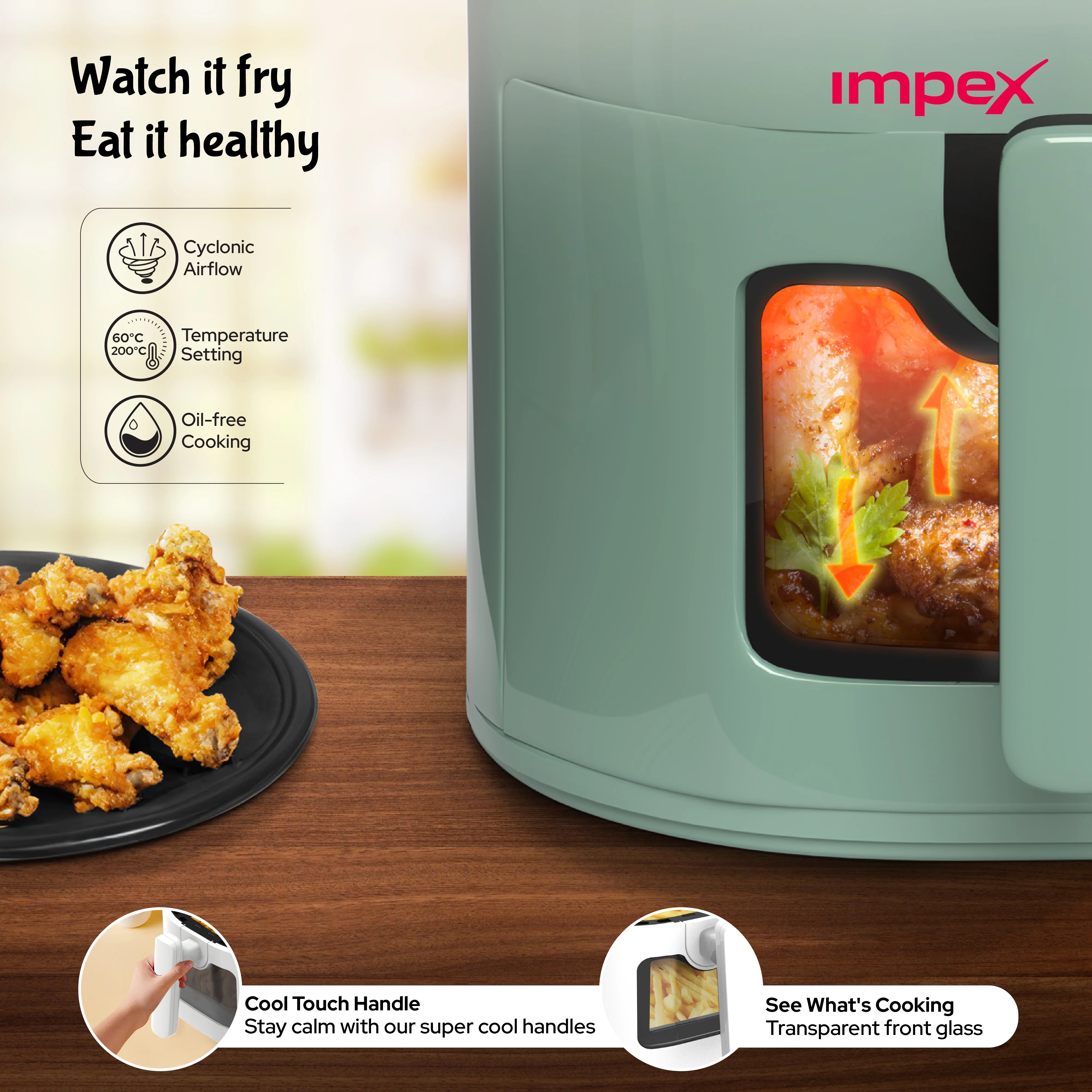4.5L Air fryer SMARTFRY DS45 1200W Mint Green - Image 3