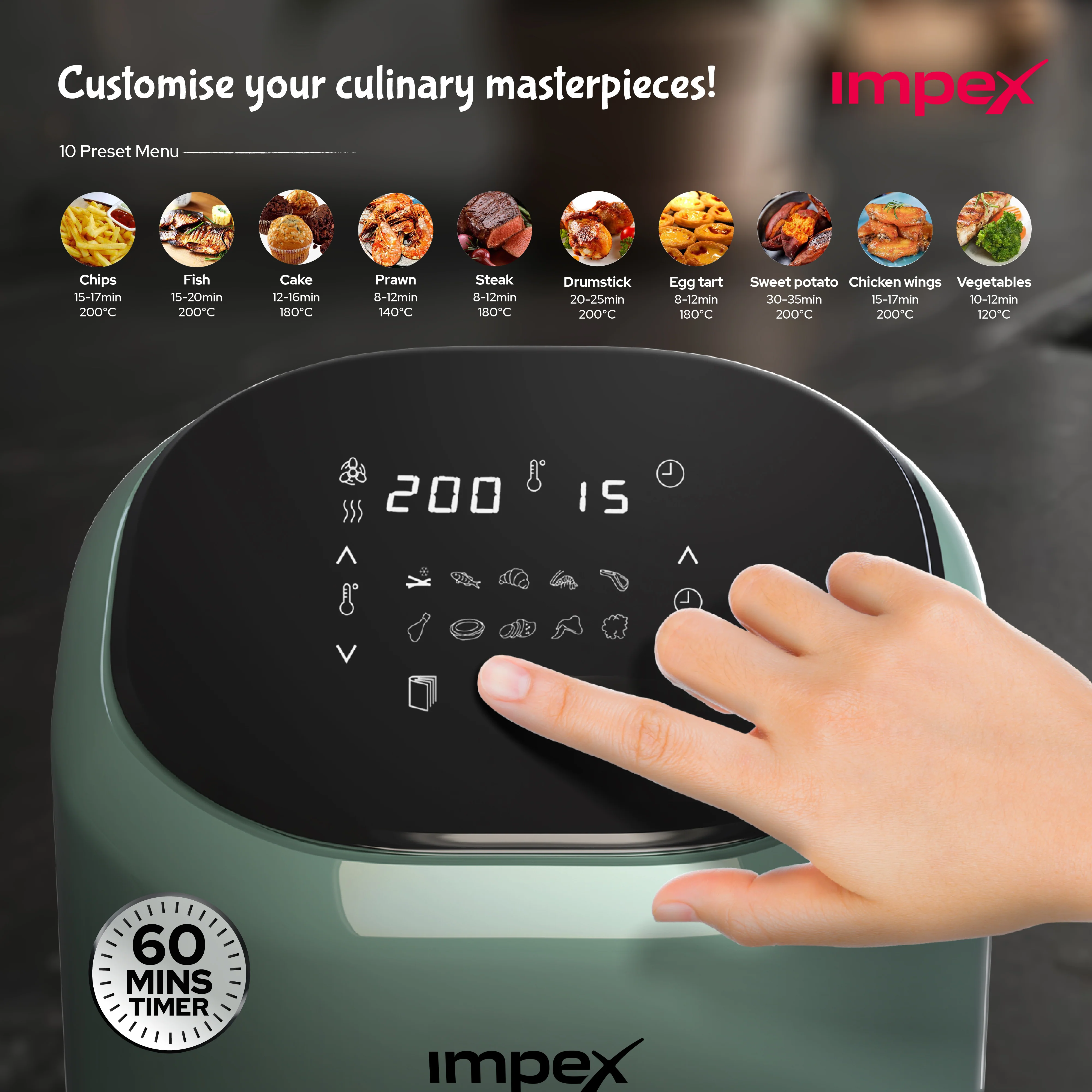 4.5L Air fryer SMARTFRY DS45 1200W Mint Green - Image 4