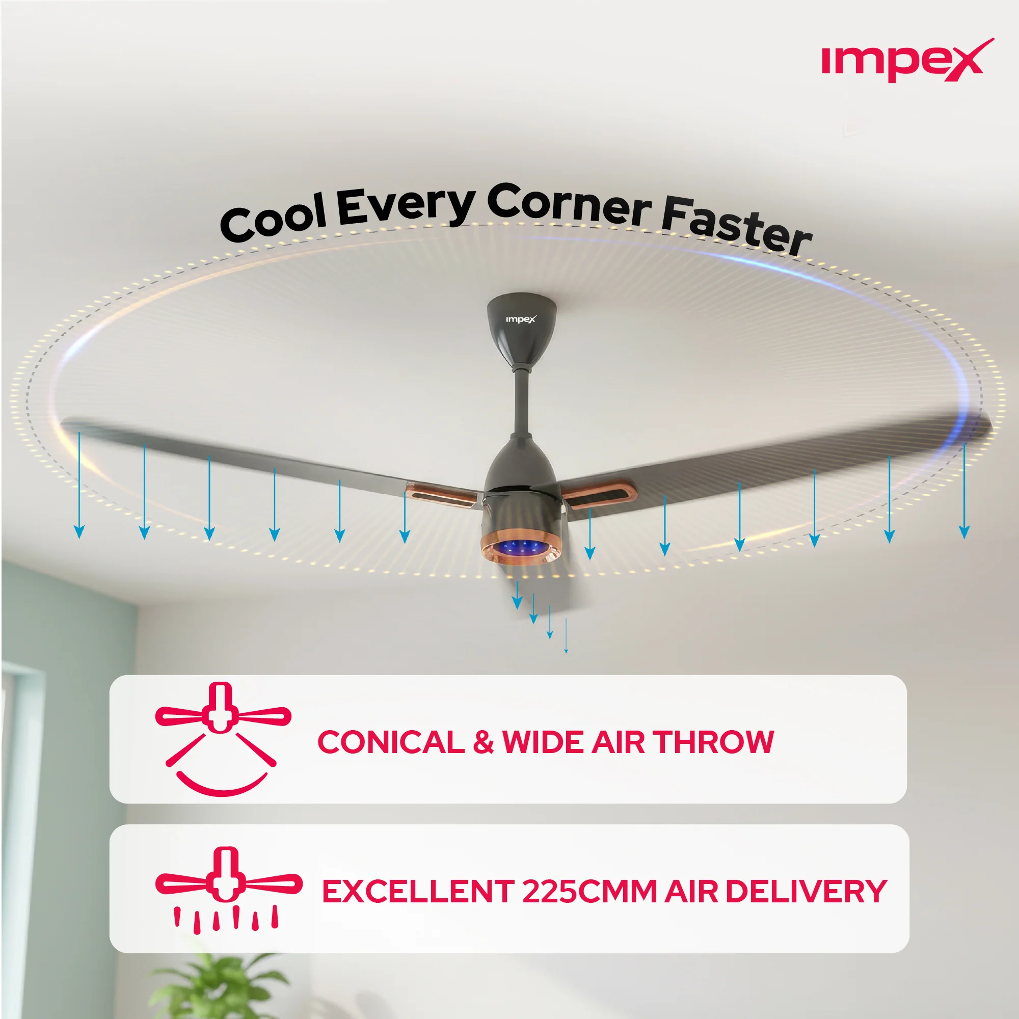Impex ATOM GLOW SMOKE BROWN 1200 mm BLDC Ceiling Fan with Remote, 5-Star Rating and Smart Glow LED - Image 3