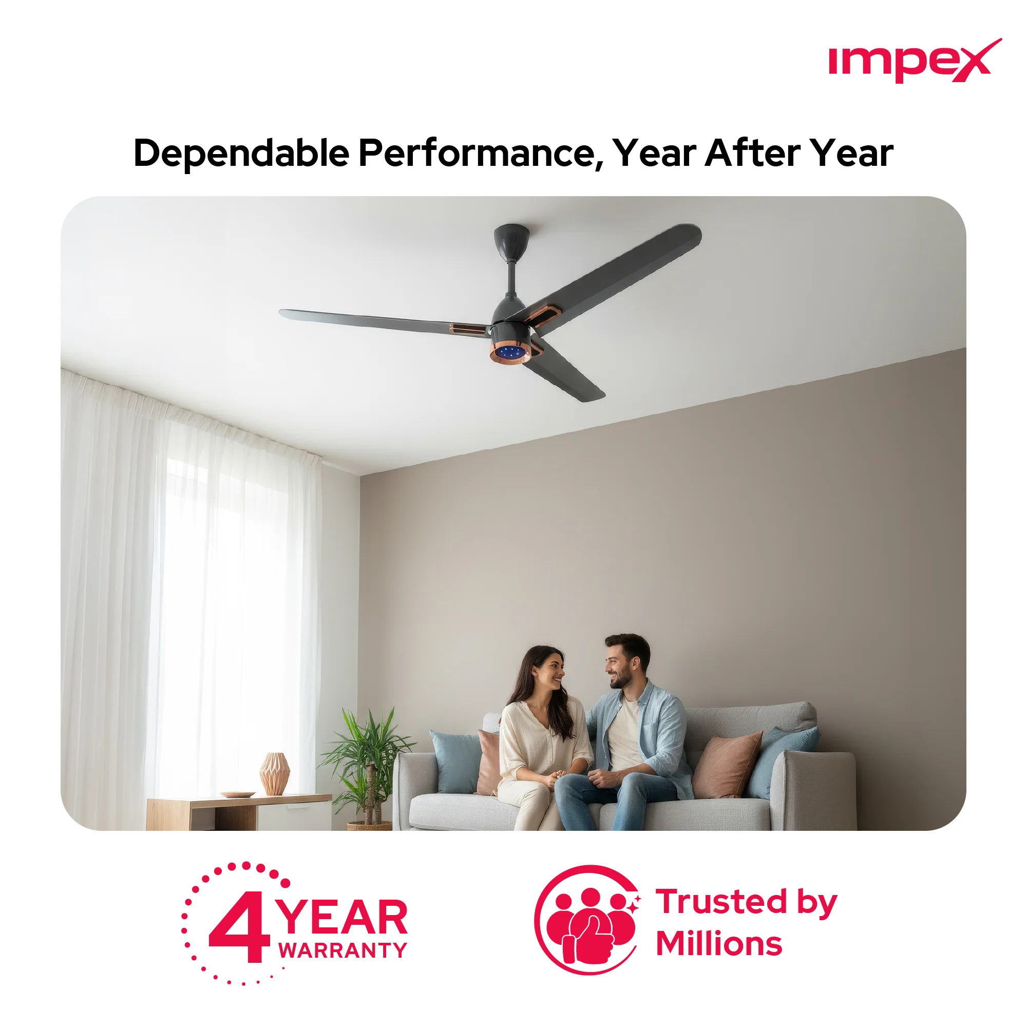 Impex ATOM GLOW SMOKE BROWN 1200 mm BLDC Ceiling Fan with Remote, 5-Star Rating and Smart Glow LED - Image 4