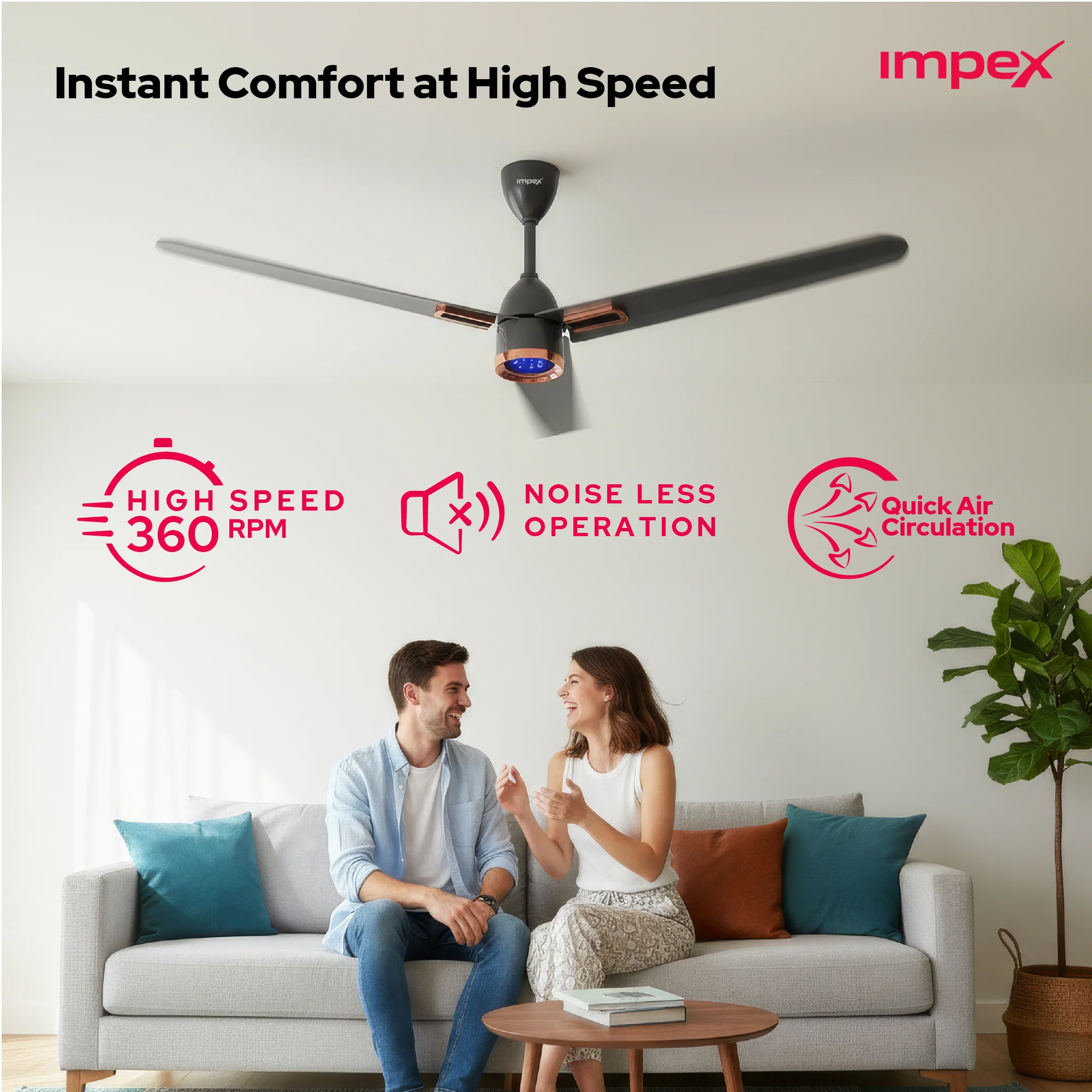Impex ATOM GLOW SMOKE BROWN 1200 mm BLDC Ceiling Fan with Remote, 5-Star Rating and Smart Glow LED - Image 6