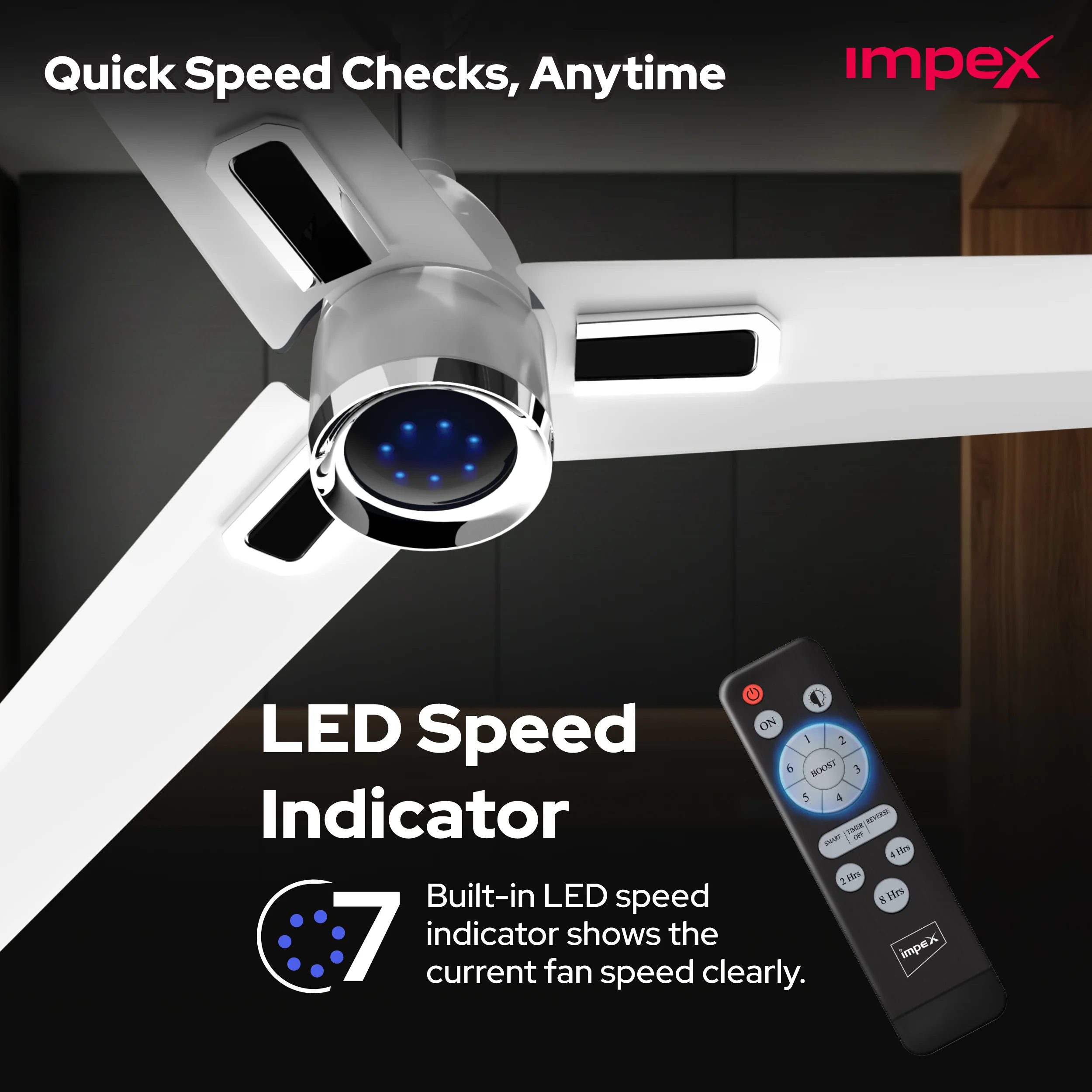 Impex ATOM GLOW WHITE 1200 mm BLDC Ceiling Fan with Remote, 5-Star Rating and Smart Glow LED - Image 3