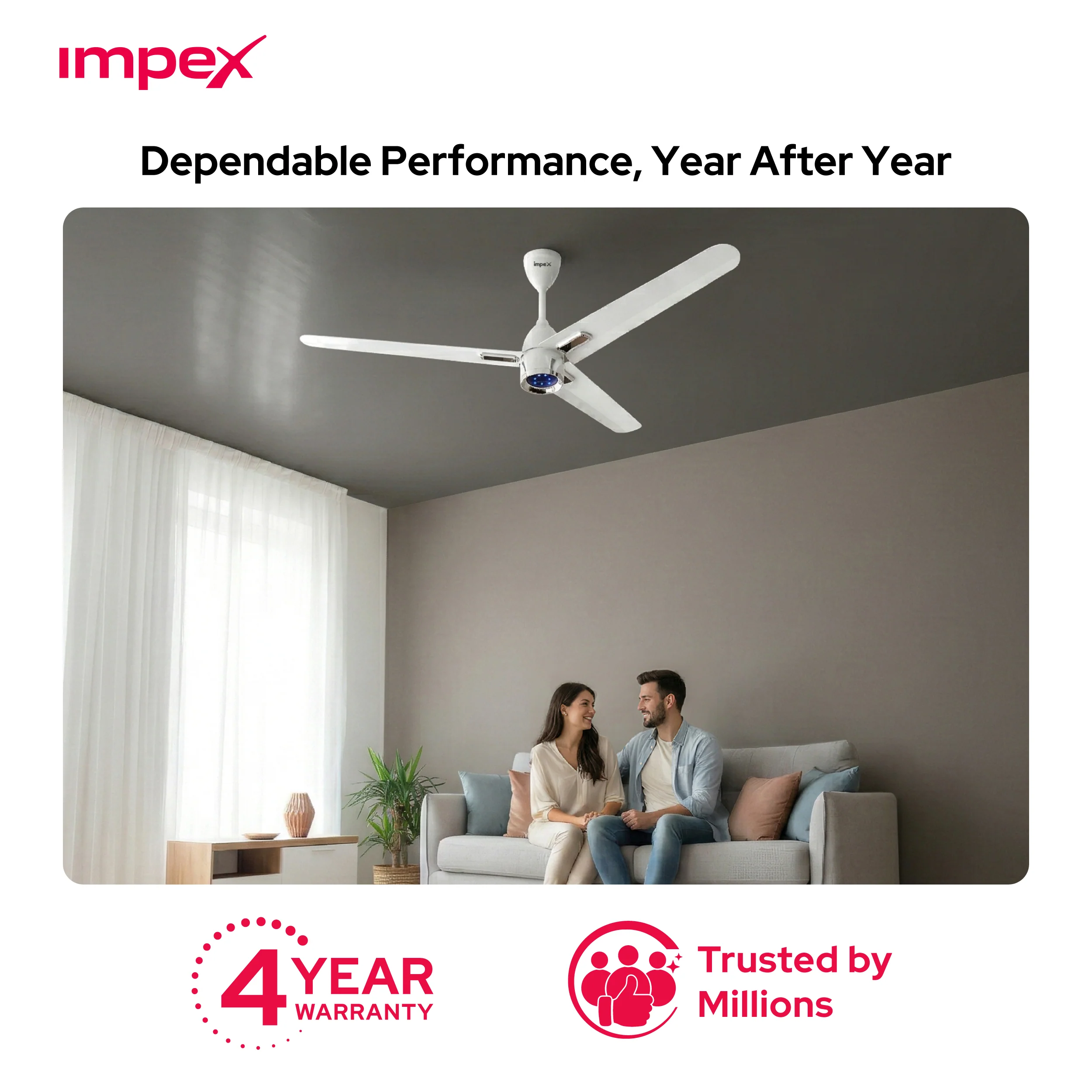 Impex ATOM GLOW WHITE 1200 mm BLDC Ceiling Fan with Remote, 5-Star Rating and Smart Glow LED - Image 4