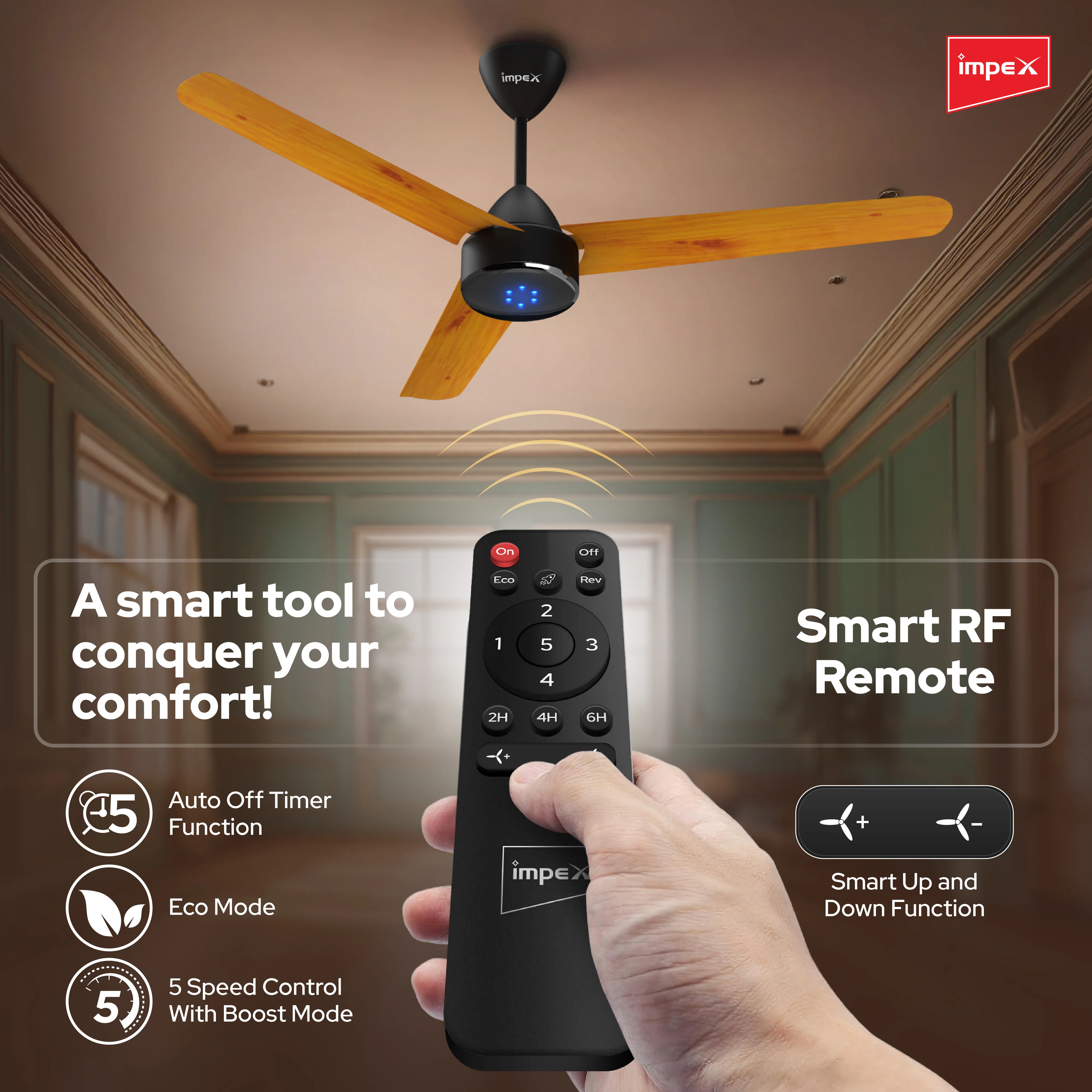 Impex 1200mm Ceiling Fan BLDC ATOM 28 PRIME R with Remote - 5 Star | 5 Year Warranty - Image 3
