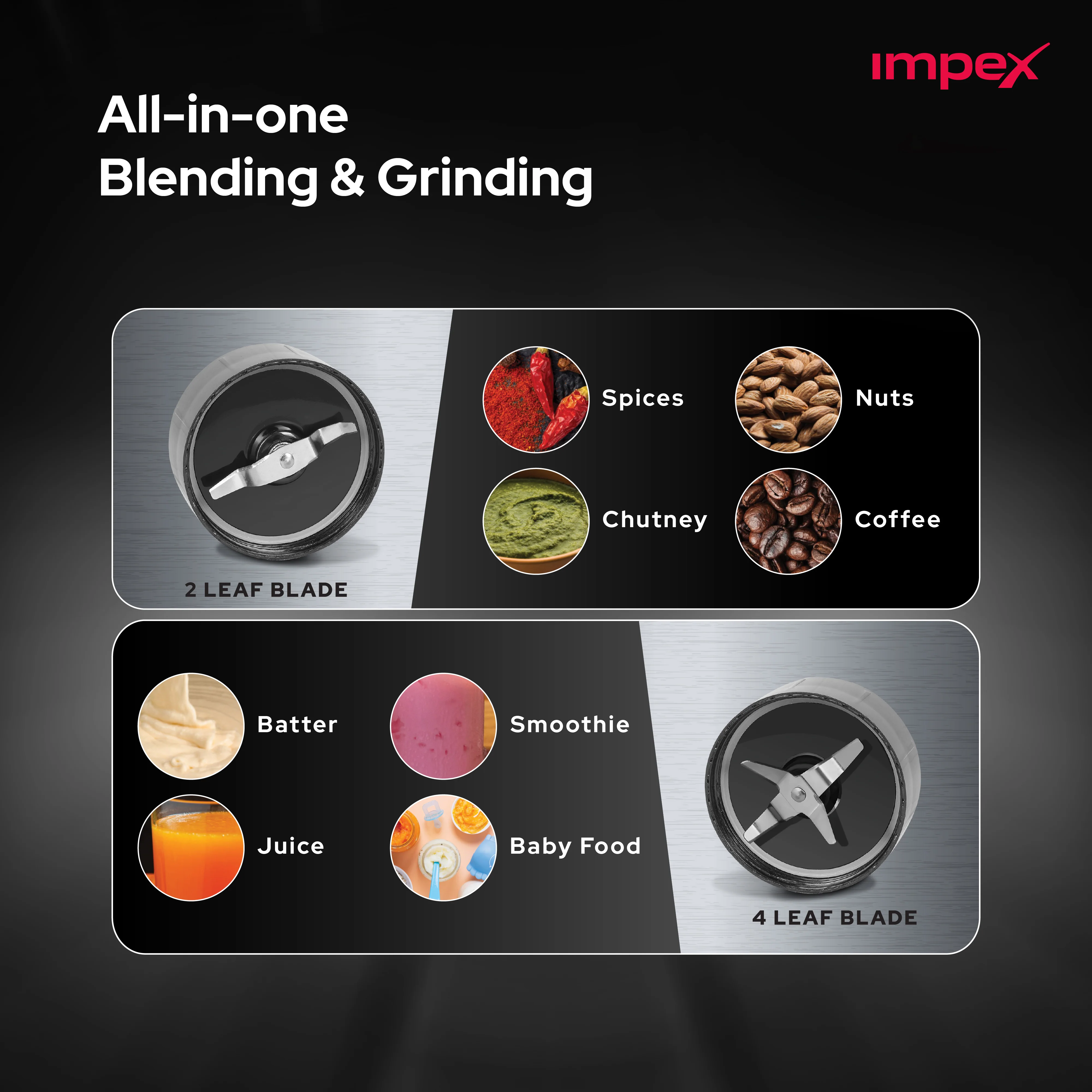 Impex EAZYMIXX 2J500 500W Blender | 22000 RPM | 100% Copper Motor | 2 Jars | 2 Year Warranty | Black - Image 4