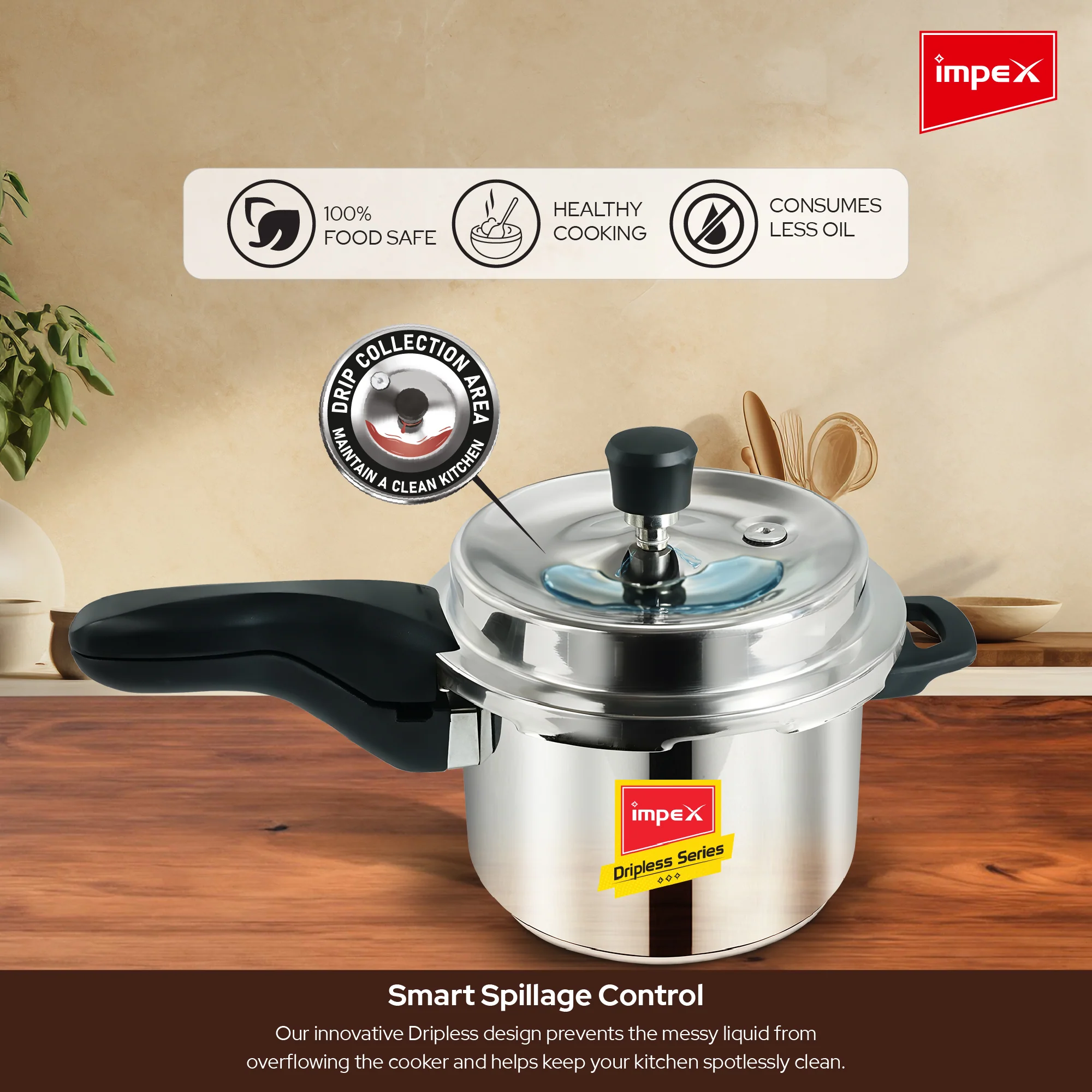 Impex CLASSIC DRIPLESS D3 Stainless Steel Pressure Cooker, 3 Litre, Induction Compatible, Dripless Lid, and 5-Year Warranty - Image 3