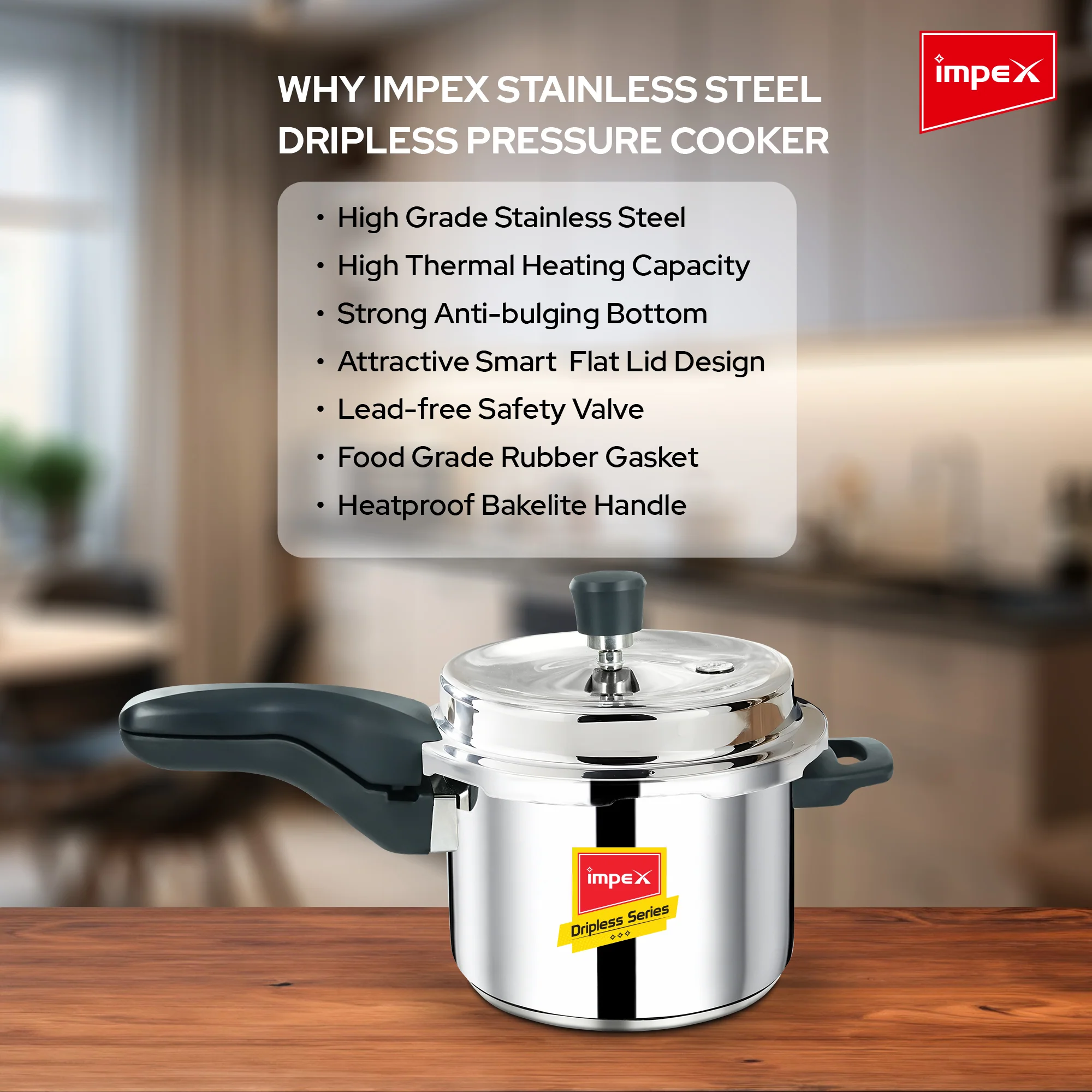 Impex CLASSIC DRIPLESS D3 Stainless Steel Pressure Cooker, 3 Litre, Induction Compatible, Dripless Lid, and 5-Year Warranty - Image 4