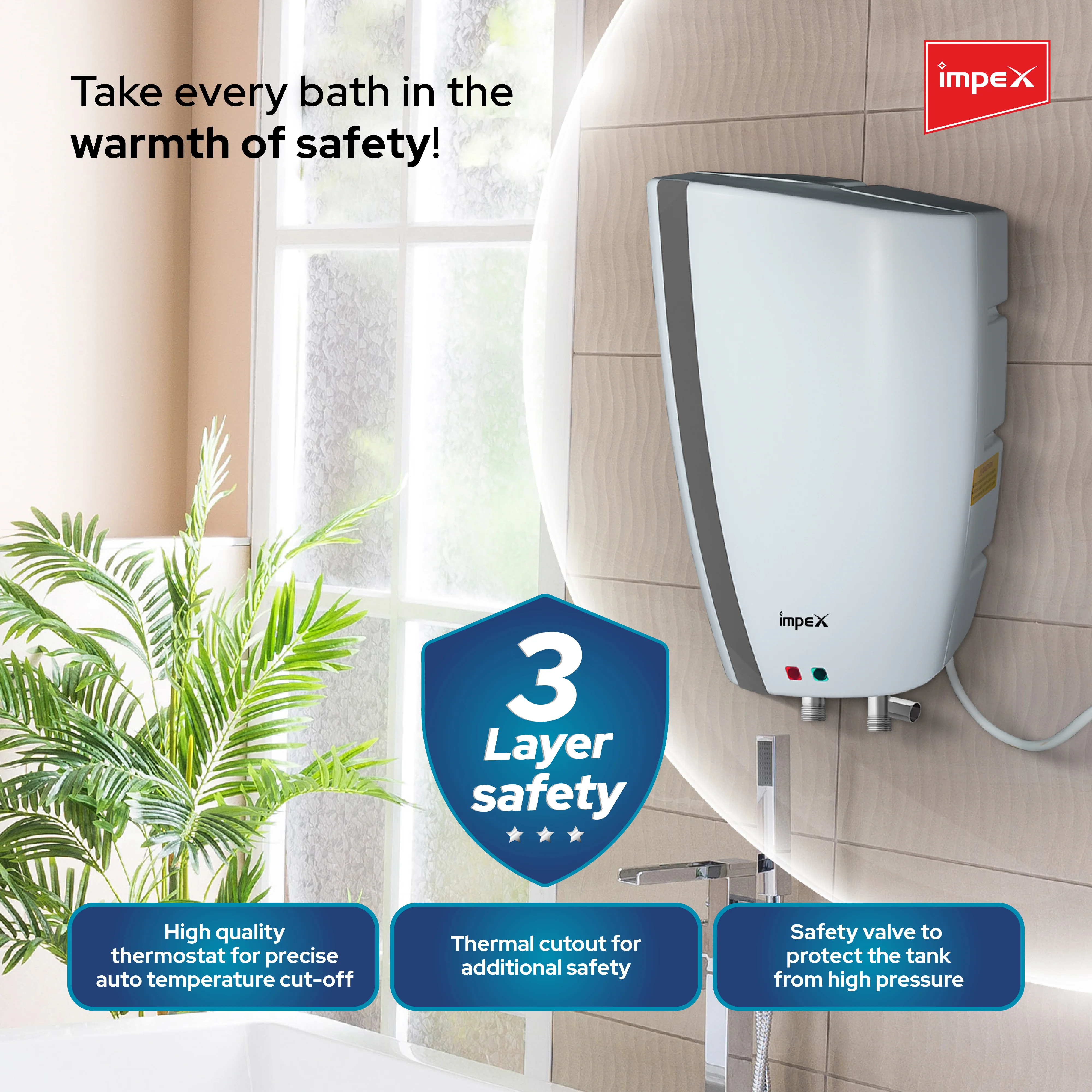 IMPEX HEATON WT 5 Instant Water Heater - 5L Capacity, 3000W, 6.5 Bar Pressure, Efficient Heating with Advanced Technology - Image 4