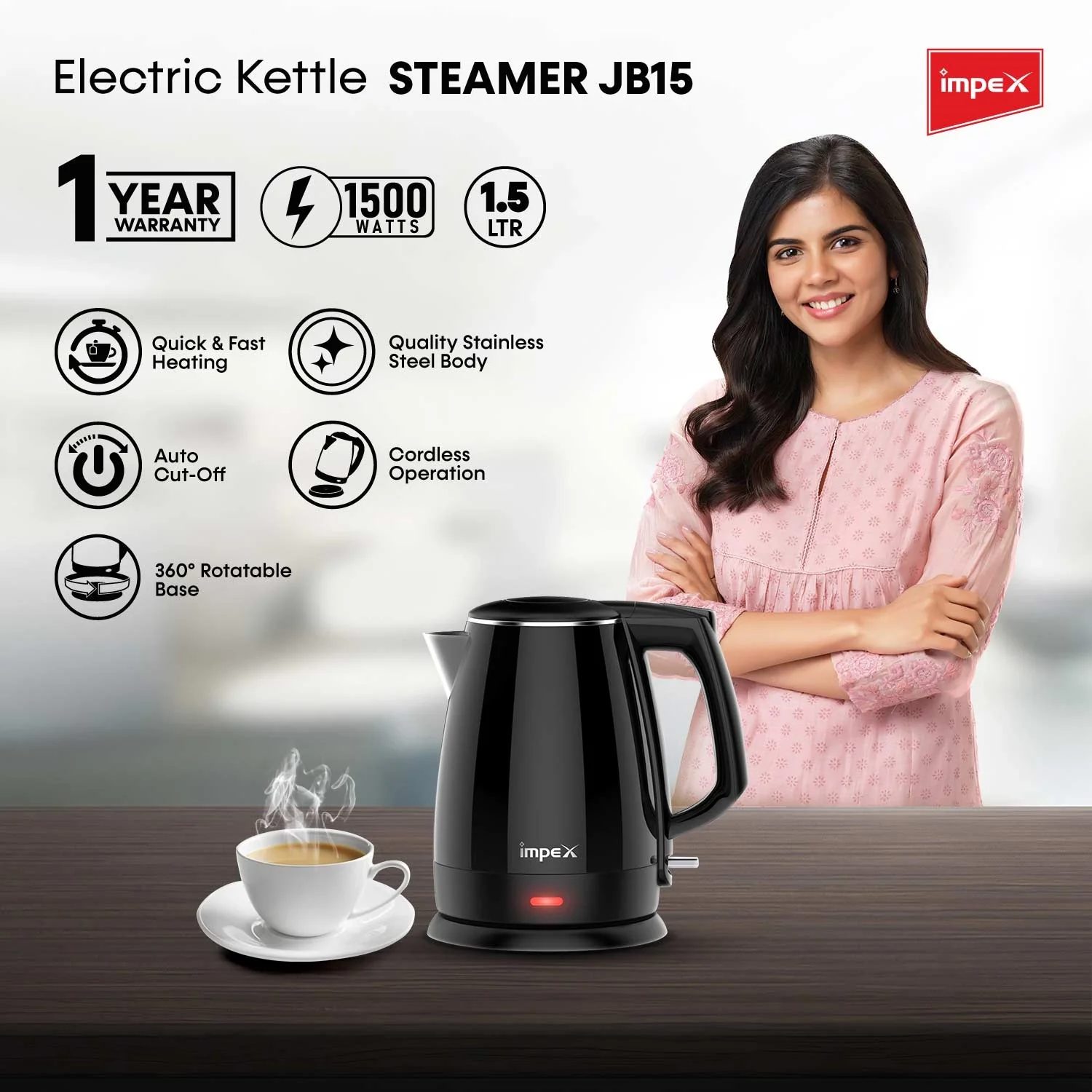 IMPEX Electric Kettle (STEAMER JB15) - Image 2