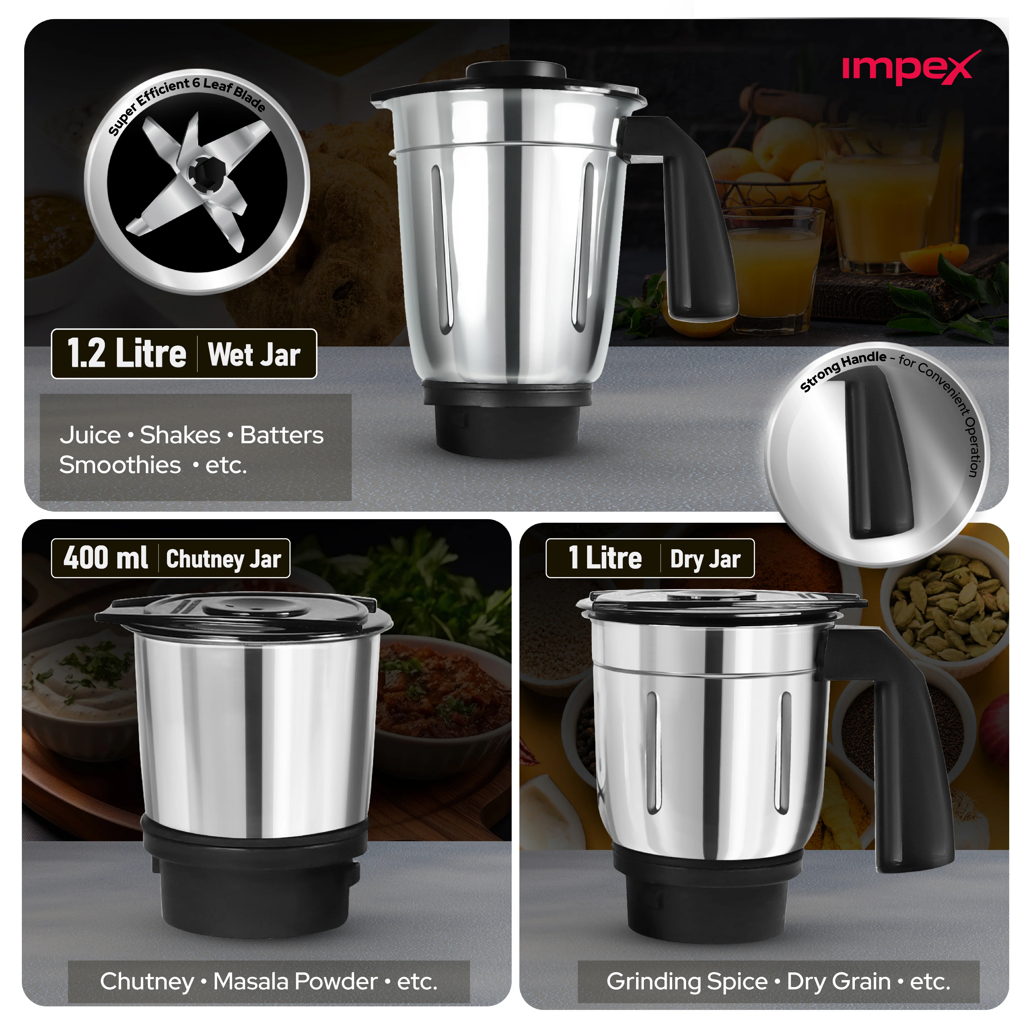 IMPEX Grind Q 600 Mixer Grinder with Over Current Protection | 3+2 Year Warranty | 600 W Mixer Grinder (Grind Q 600 | 3 Jars | Yellow, Black) - Image 5