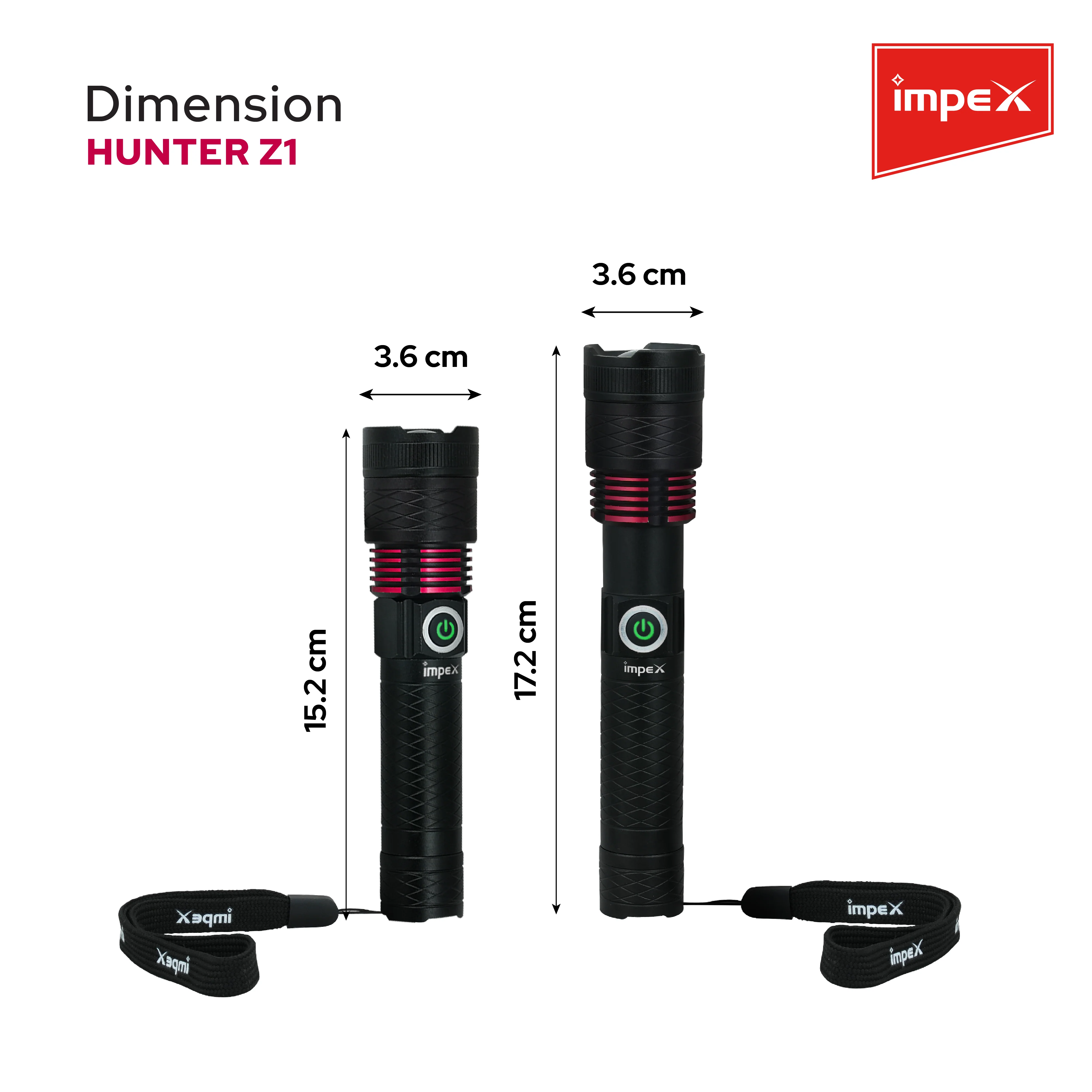 Impex HUNTER Z1 Rechargeable LED Flashlight with Laser LED, 1800 Meter Real Range and 1500 mAh Li-ion Battery (Black) - Image 8