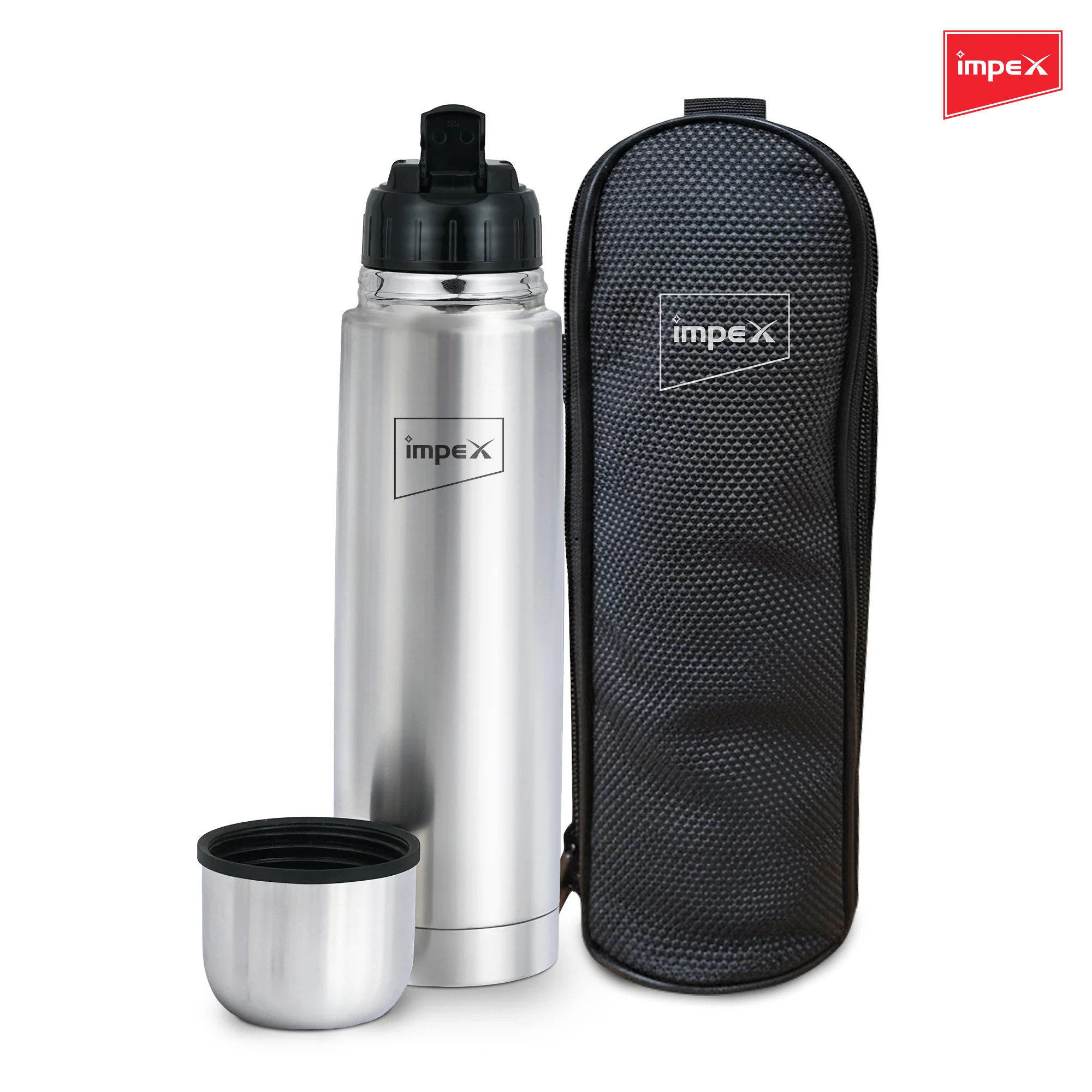 Impex IFK 1000F Thermosteel Flask, 1000 ml, Double Walled, Hot & Cold Compatible, with Flip Lid and 1-Year Warranty