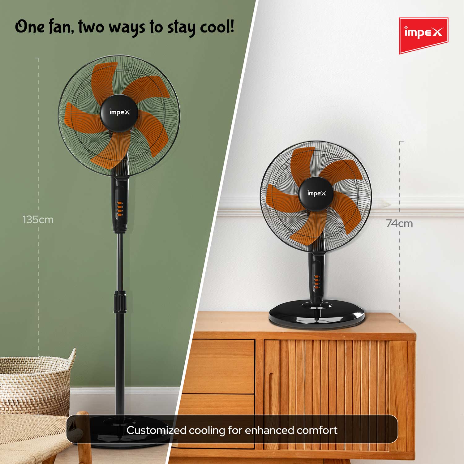 Impex Impulse 400 mm Table pedestal 2 in 1 convertible fan with 2 years warranty (Orange and Black) - Image 3