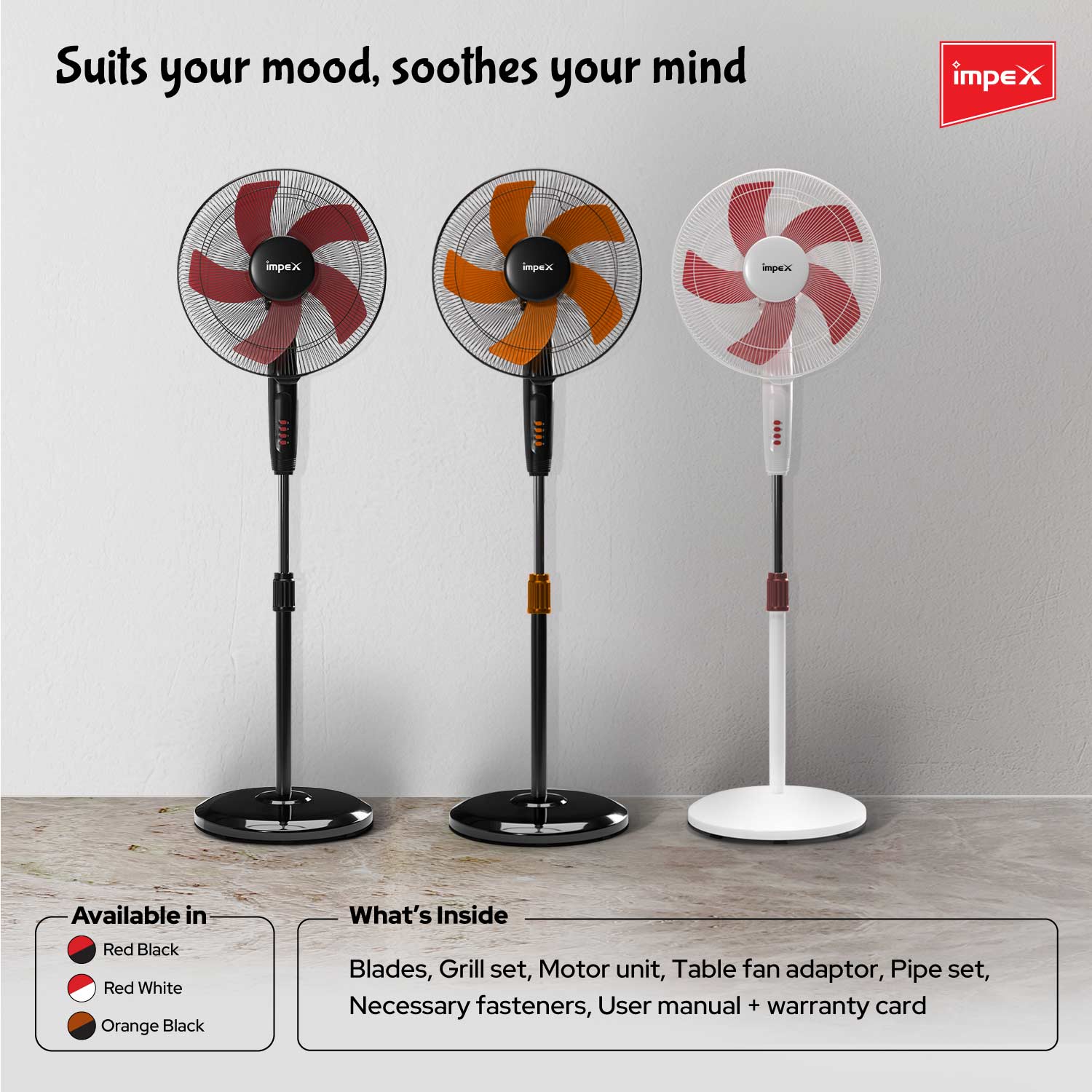 Impex Impulse 400mm Table pedestal 2 in 1 convertible fan with 2 years warranty (Red and White) - Image 5