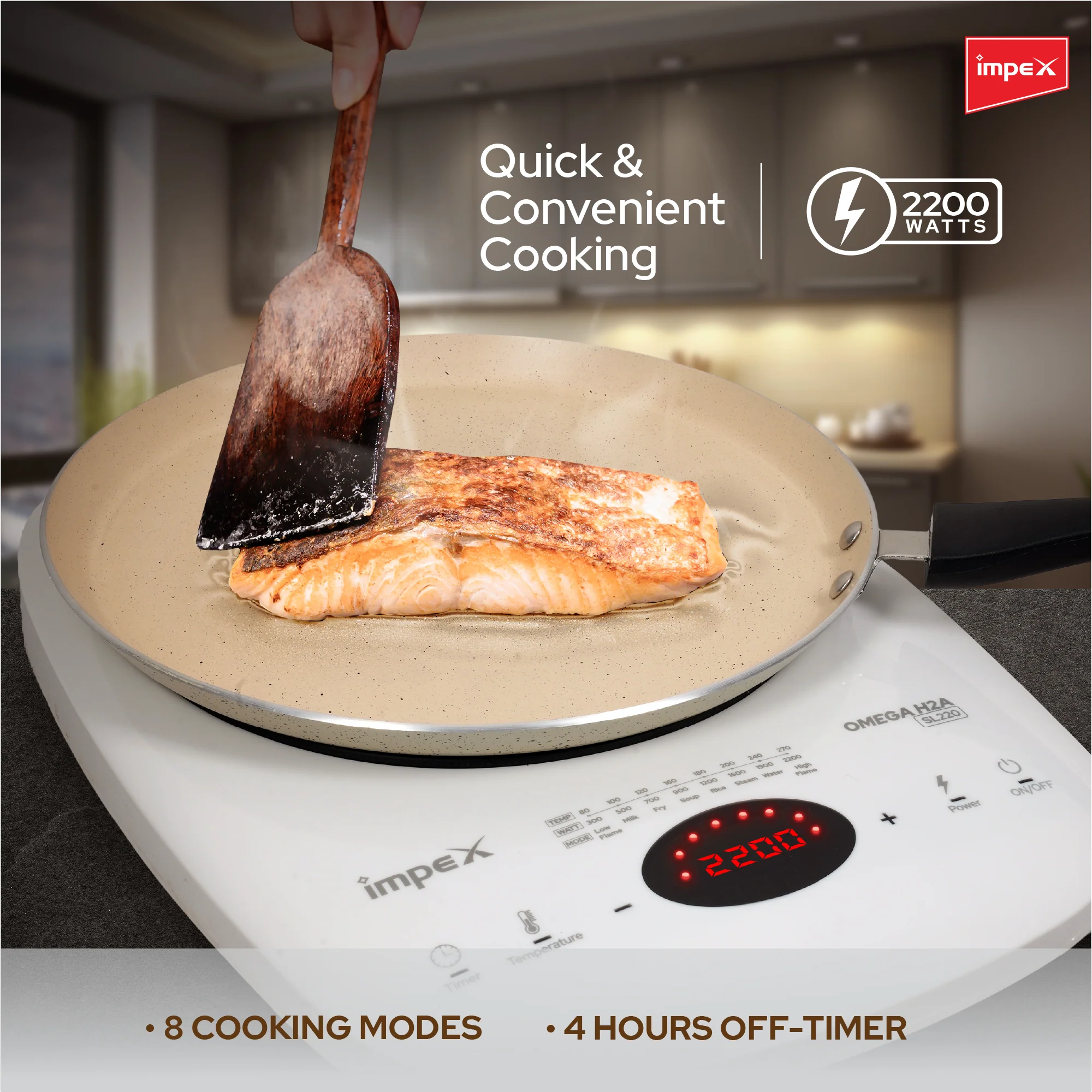 Impex OMEGA H2A SL220 WHITE Induction Cooker with Powerful 2200W Fast Cooking and Crystalline Glass Top - Image 4