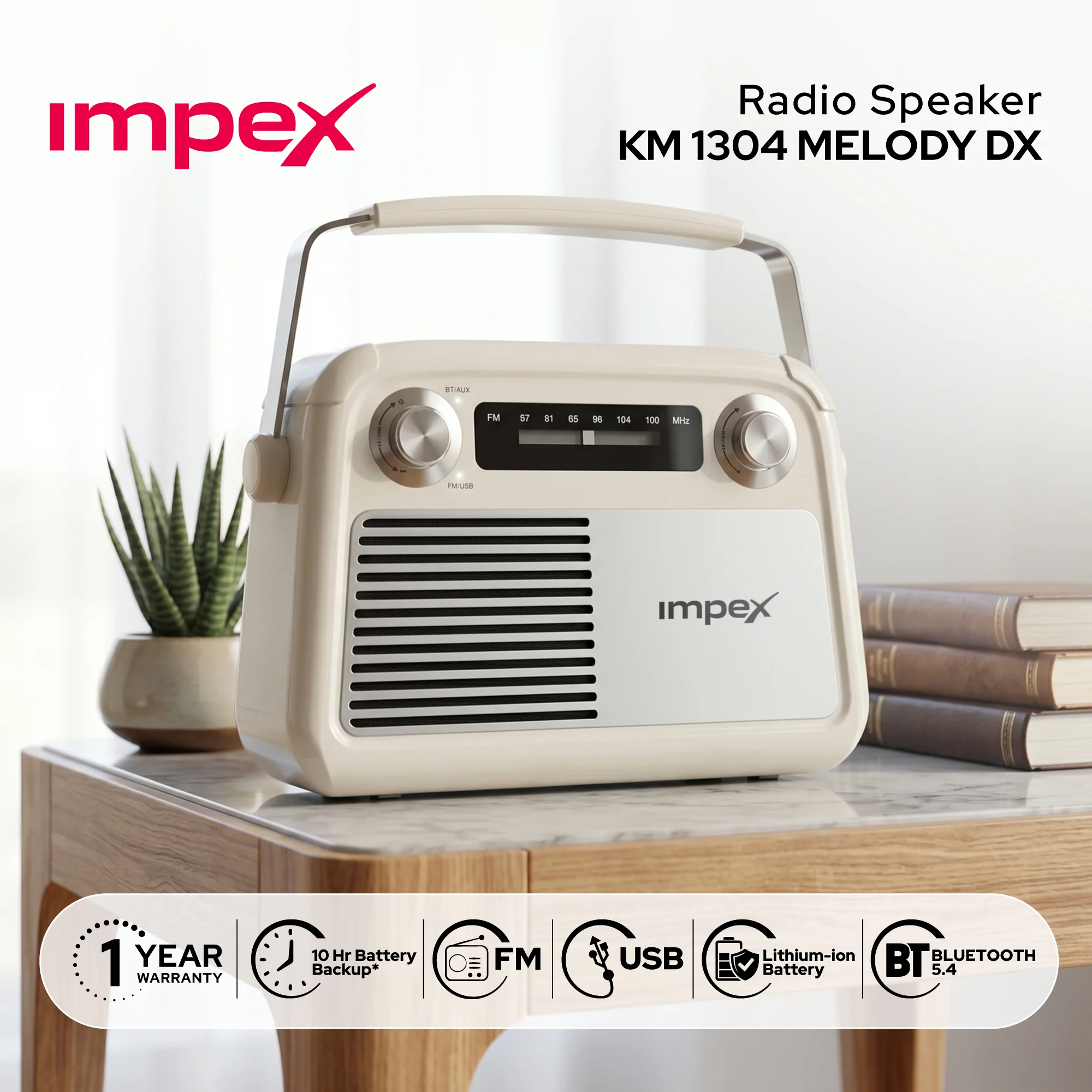 KM 1304 Melody DX Retro Bluetooth FM Radio Speaker with Type-C Charging - Image 6