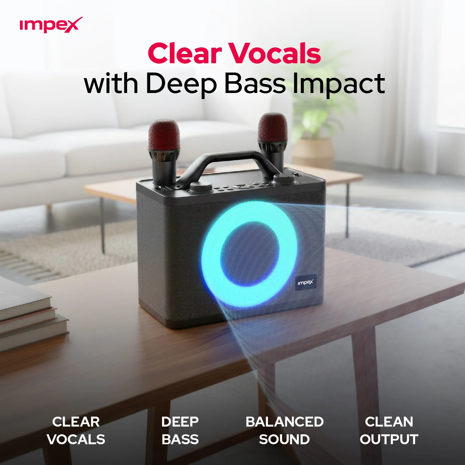 KM1306 50W Portable Karaoke Speaker | Dual Microphones| 10 LED mode | Type C | 50Watts - Image 3