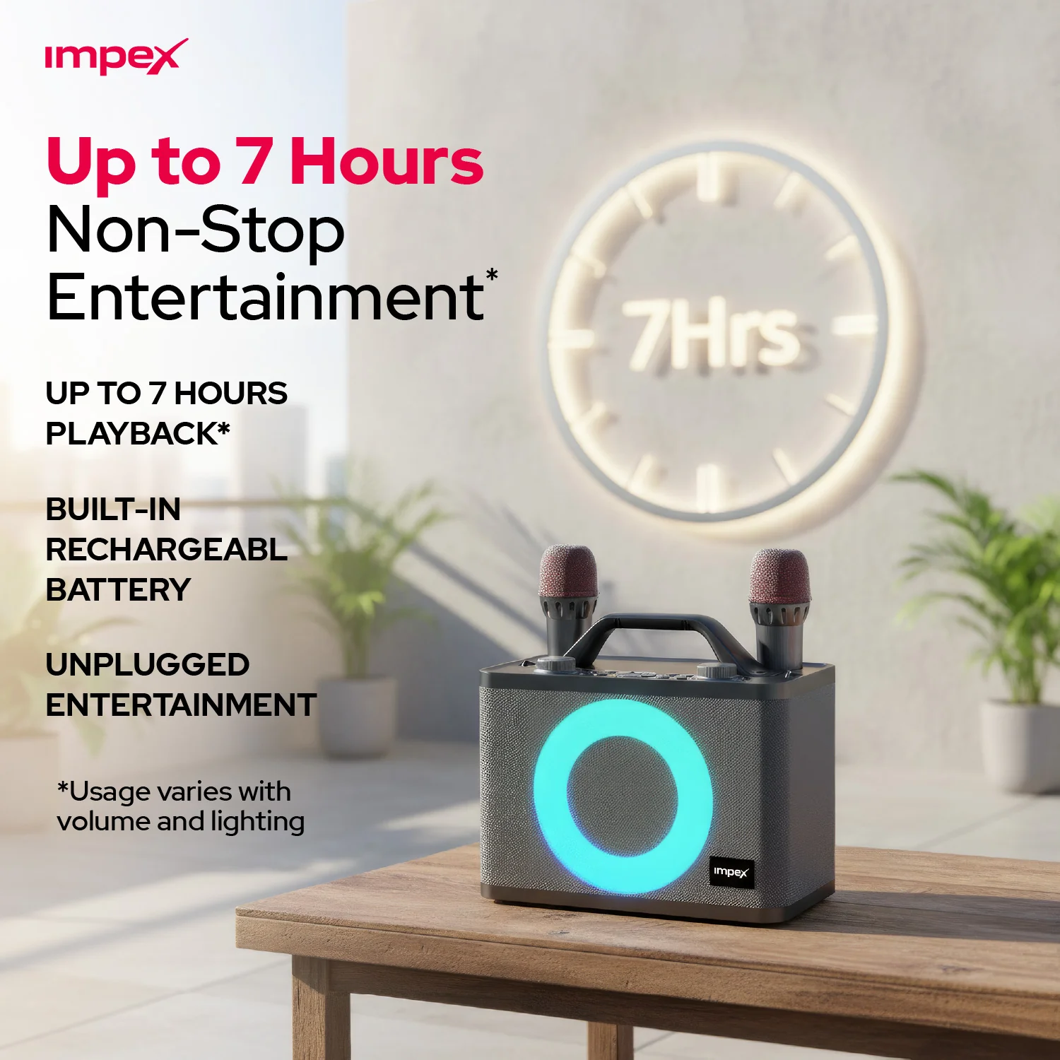 KM1306 50W Portable Karaoke Speaker | Dual Microphones| 10 LED mode | Type C | 50Watts - Image 6