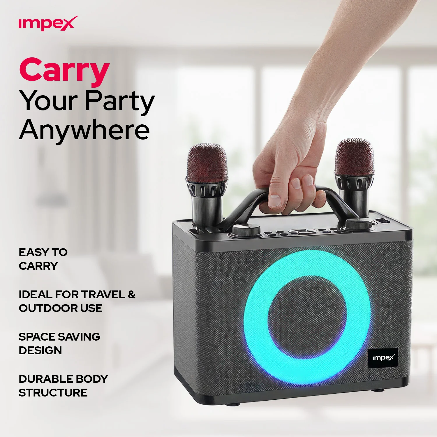 KM1306 50W Portable Karaoke Speaker | Dual Microphones| 10 LED mode | Type C | 50Watts - Image 9