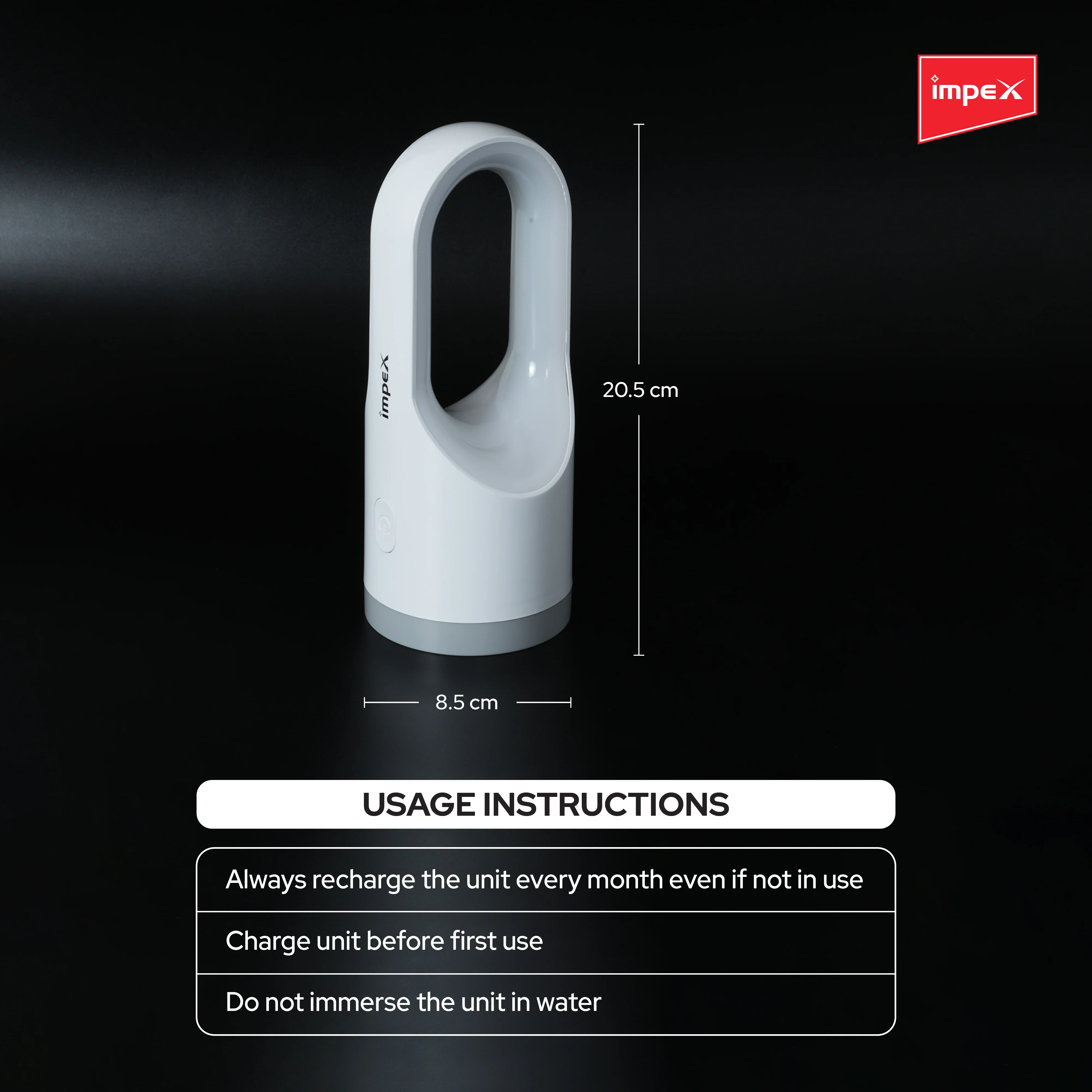 Impex LUMIN A0 Rechargeable LED Emergency Light with In-built Li-ion Battery and Multi-mode Operation (Gray and White) - Image 5
