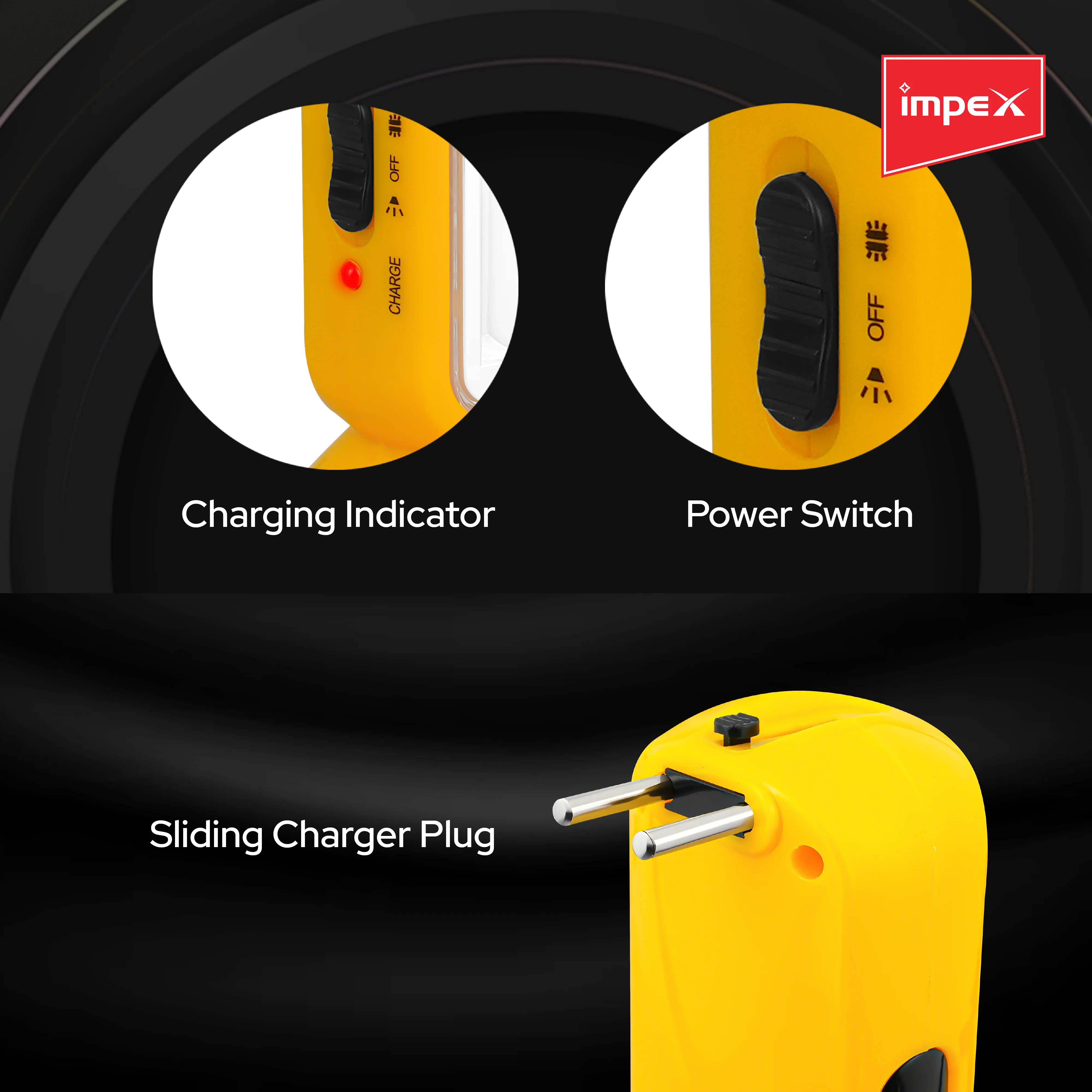 Impex LUMIN A2 Rechargeable LED Flashlight with Dual Torch & Lamp Modes and Built-in Charging Plug (Yellow) - Image 7