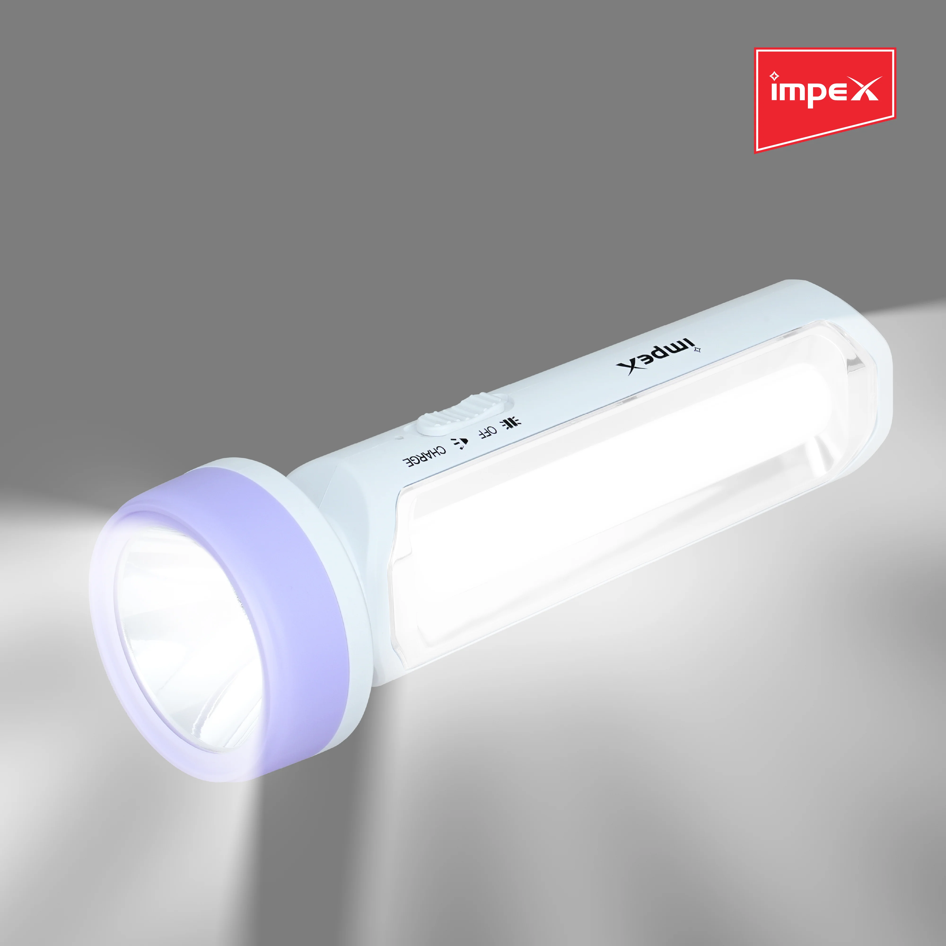 Impex LUMIN A3 Rechargeable LED Flashlight with Dual Torch & Lamp Modes and Built-in Charging Plug (White) - Image 3