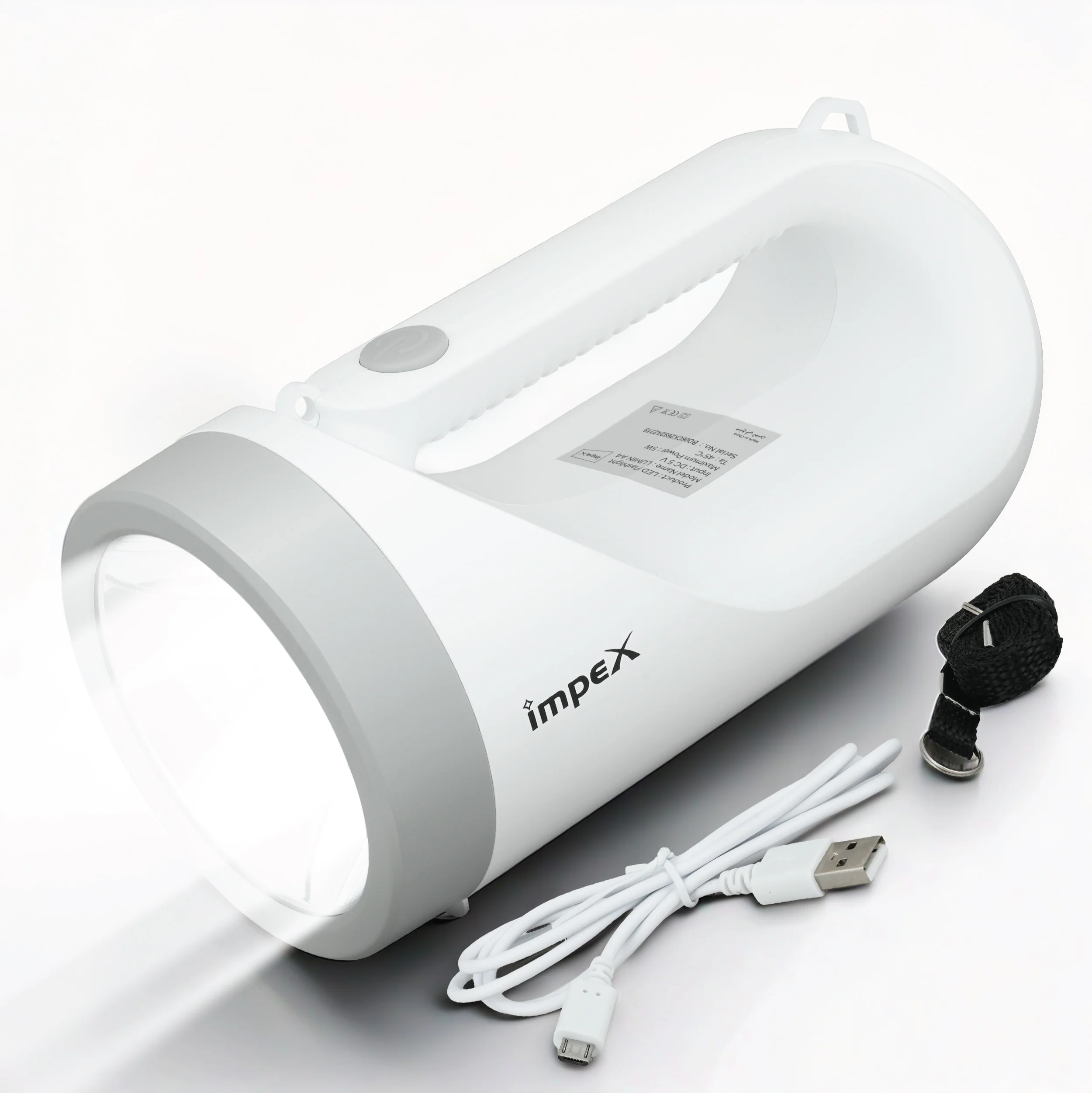 Impex LUMIN A4 Rechargeable LED Flashlight with 3600 mAh Li-ion Battery and USB Type-B Charging (White and Gray) - Image 4