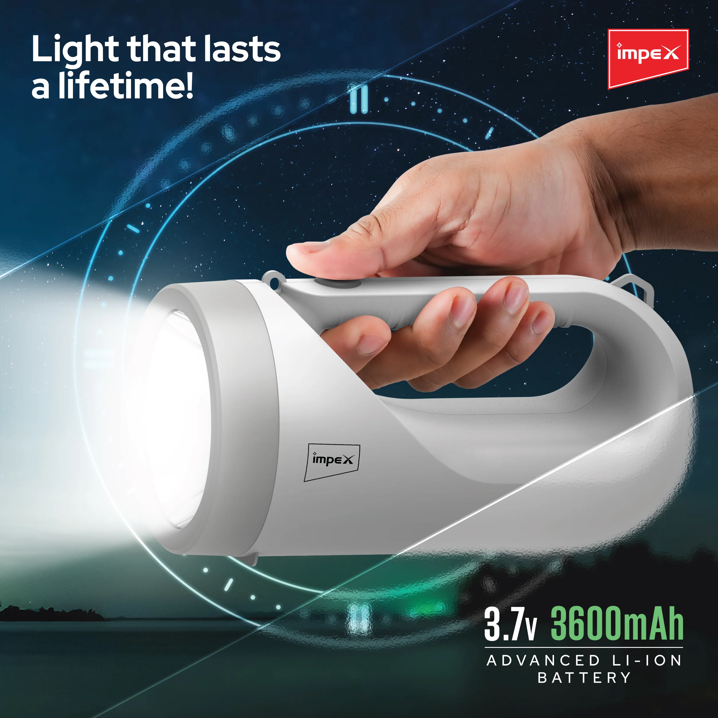 Impex LUMIN A4 Rechargeable LED Flashlight with 3600 mAh Li-ion Battery and USB Type-B Charging (White and Gray) - Image 5