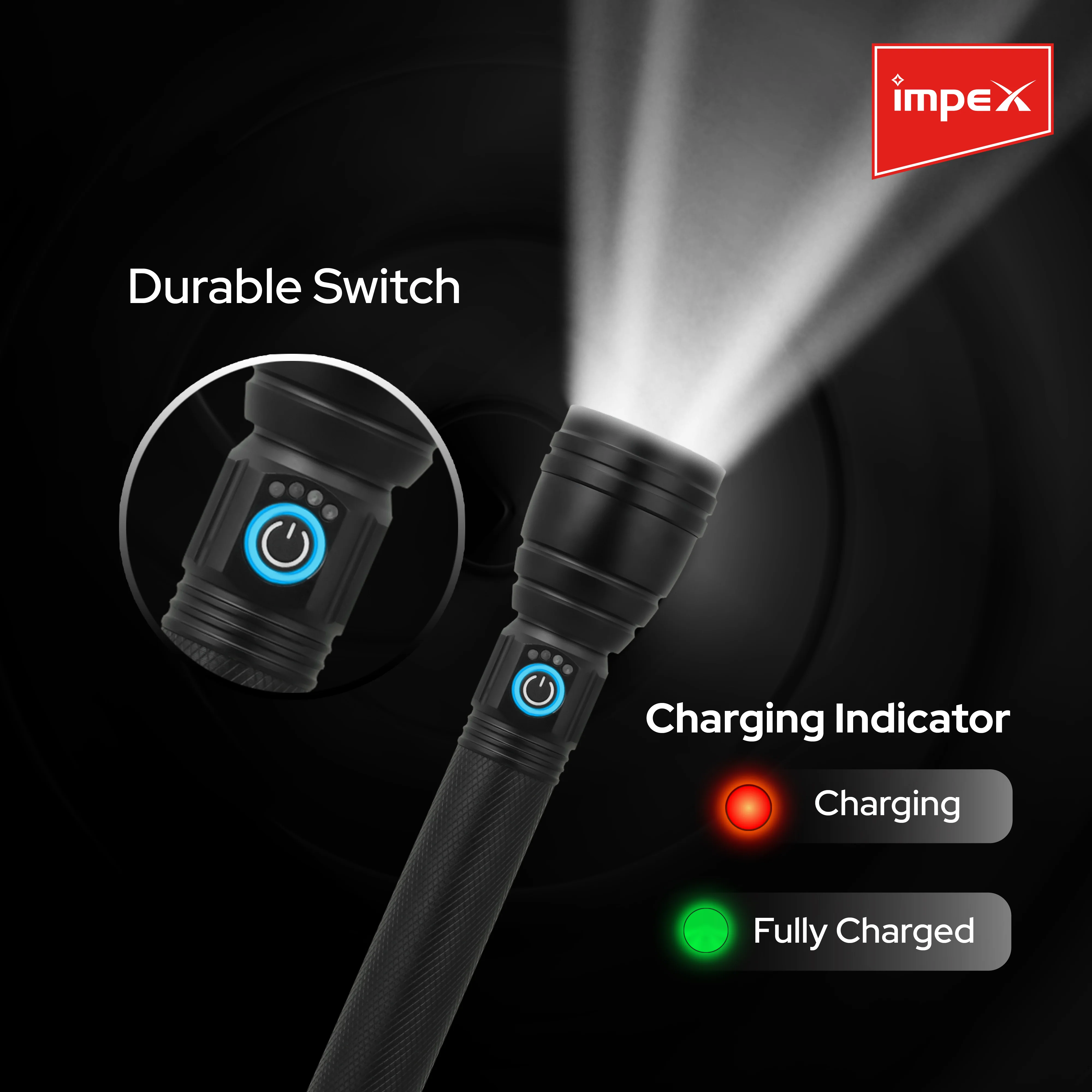 Impex Lumin X2 Rechargeable Torch | Aircraft Aluminum, 220 Lumens, 2000mAh Li-ion Battery, Type-C Charging, 3 Modes - Image 4