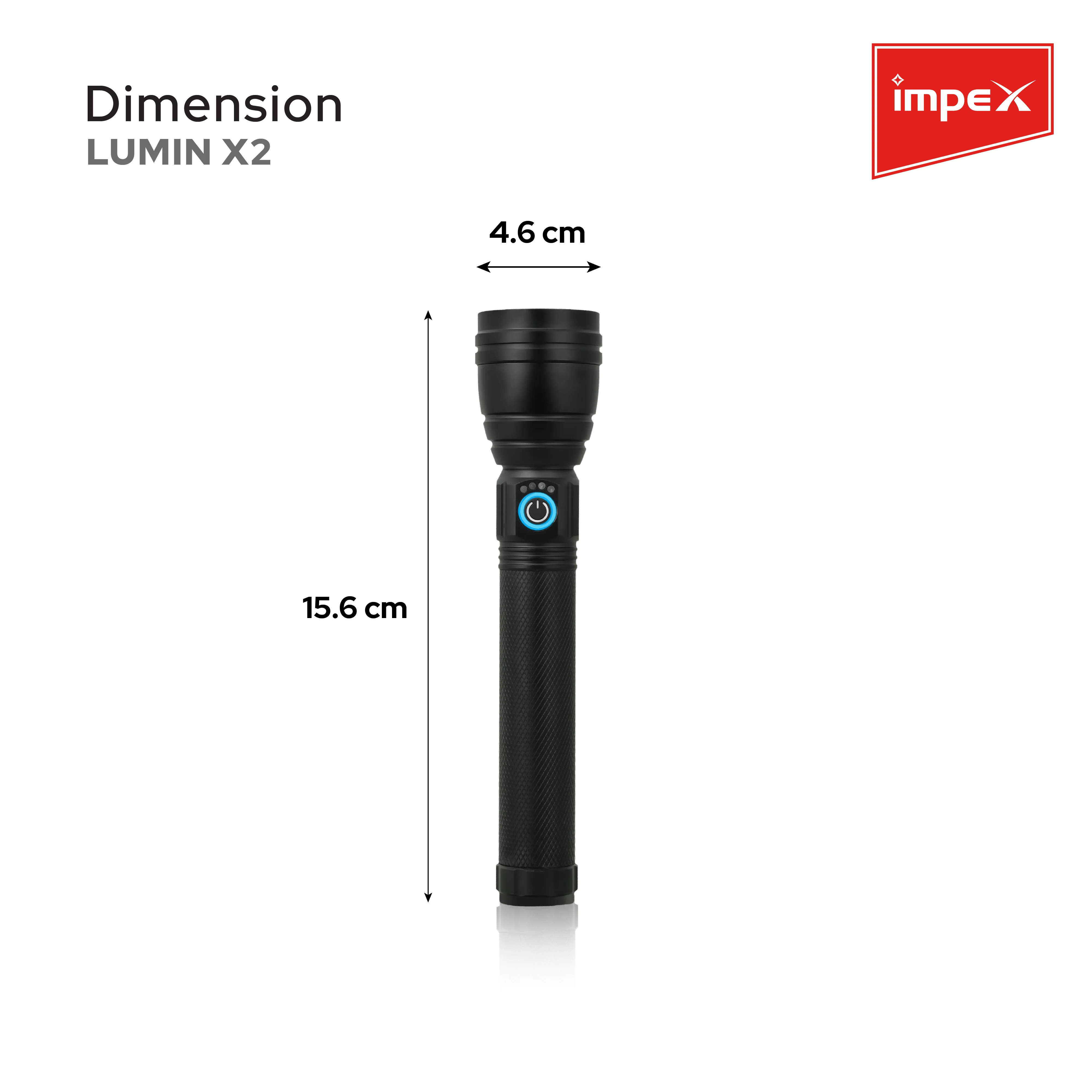 Impex Lumin X2 Rechargeable Torch | Aircraft Aluminum, 220 Lumens, 2000mAh Li-ion Battery, Type-C Charging, 3 Modes - Image 6