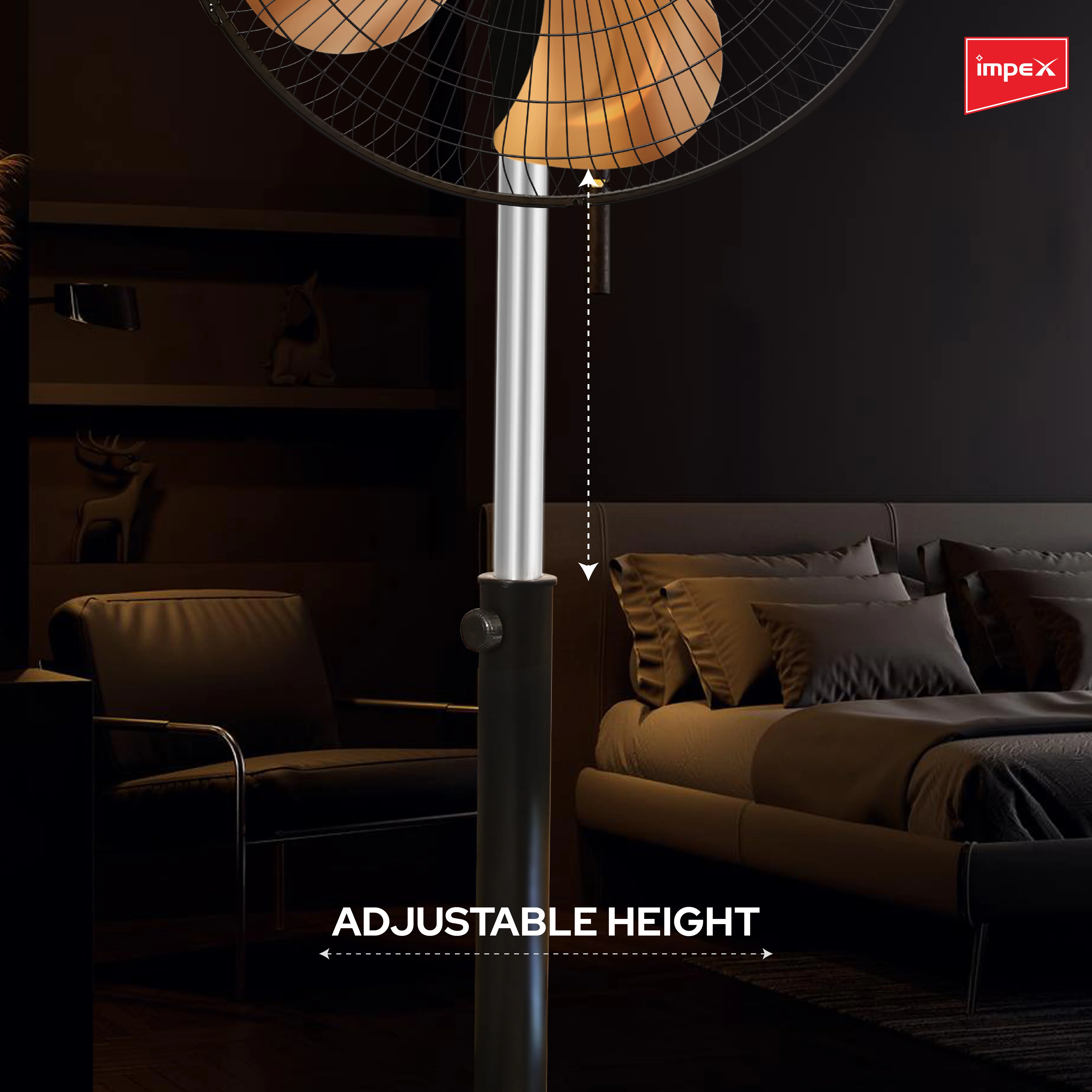 Impex Metadio 18 PF Gold 450 mm Metal Pedestal Fan with Telescopic Height Adjustment, Aluminium Blades, and 2-Year Warranty - Image 7