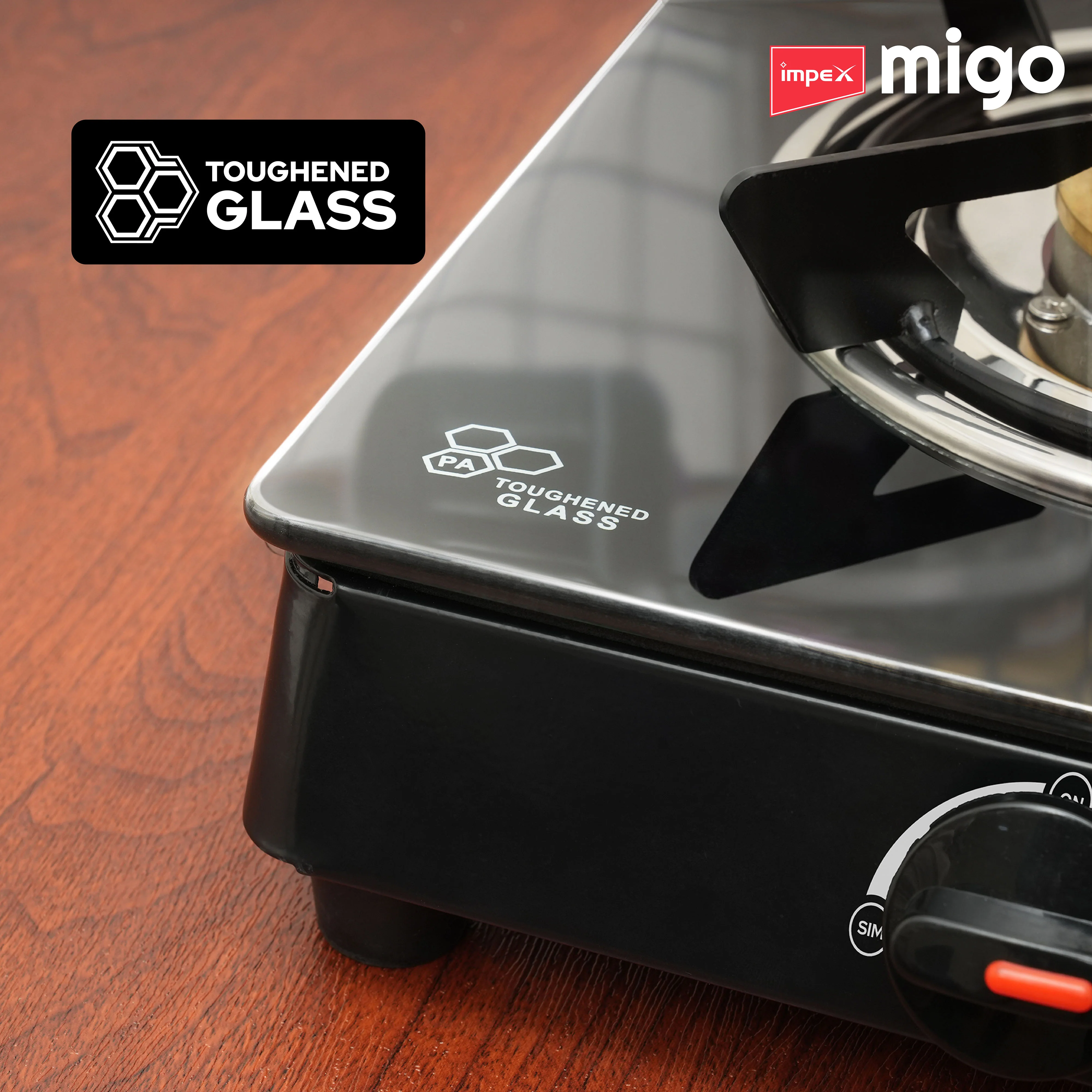 IMPEX Migo 2 Burner Glass top Gas Stove Linea 2B,  6mm Toughened Glass top, 1 Year Warranty - Image 3