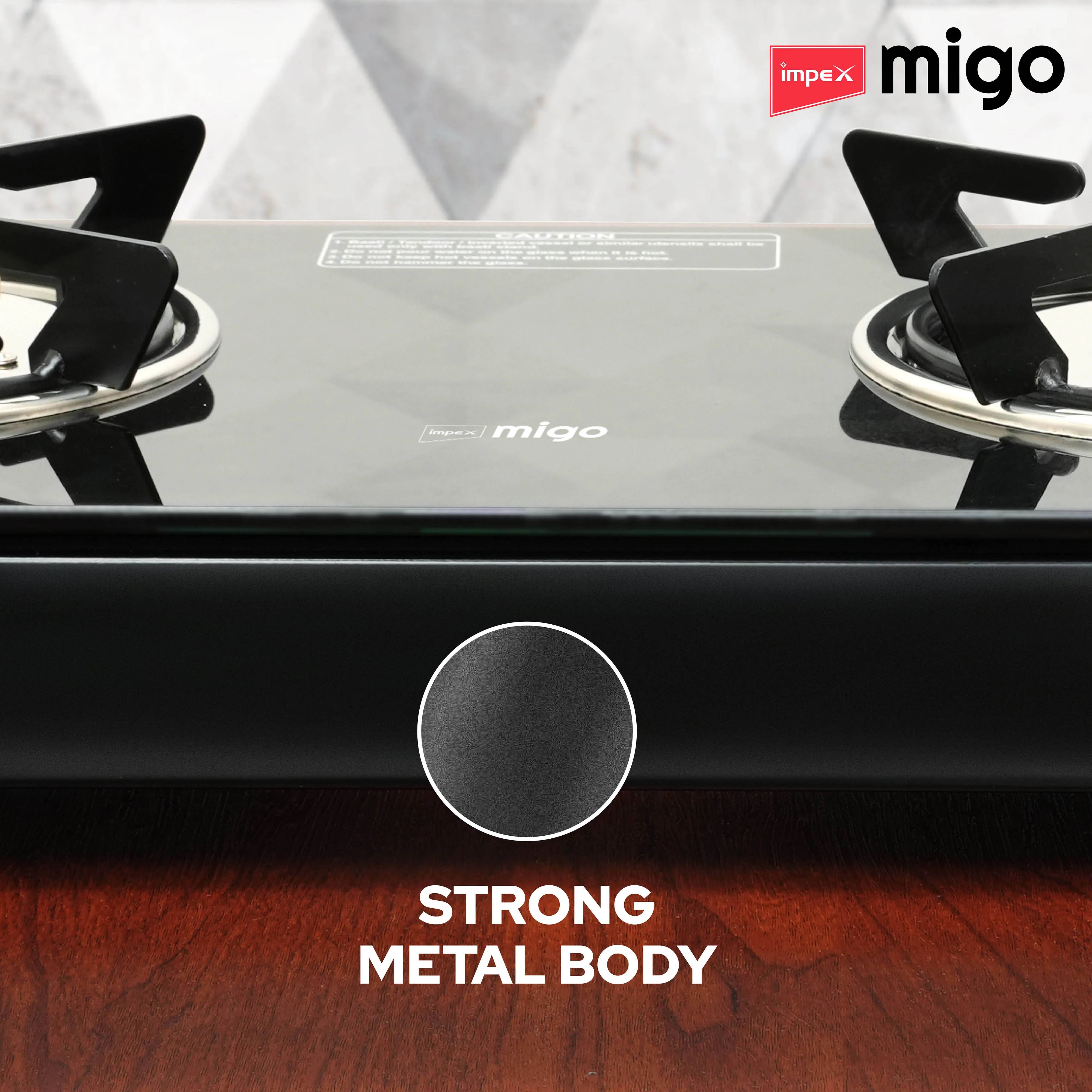 IMPEX Migo 2 Burner Glass top Gas Stove Linea 2B,  6mm Toughened Glass top, 1 Year Warranty - Image 4