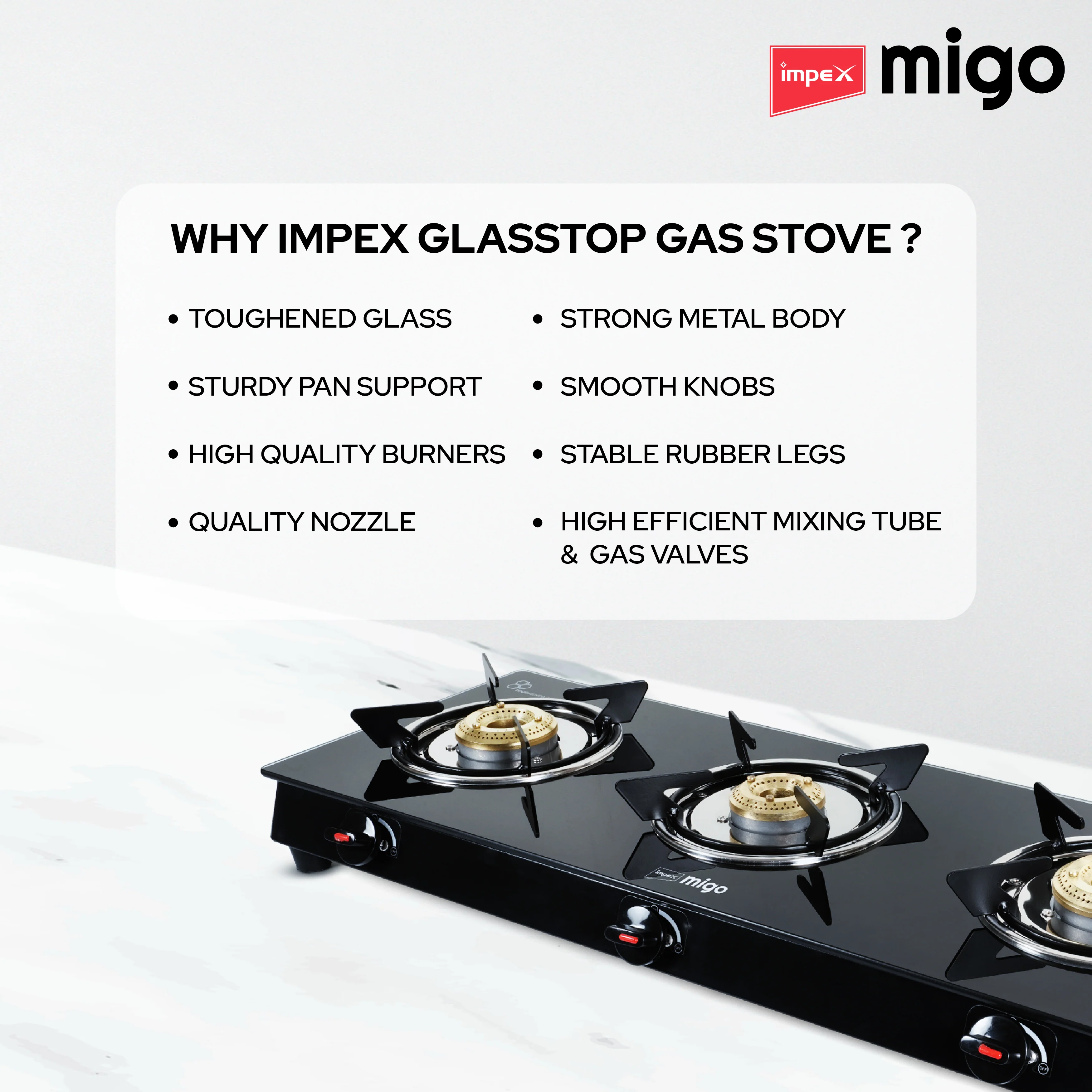 Impex Migo 3 Burner Gas Stove 6 mm Toughened Glass Top LINEA 3B, 1 Year Warranty (Black) - Image 11